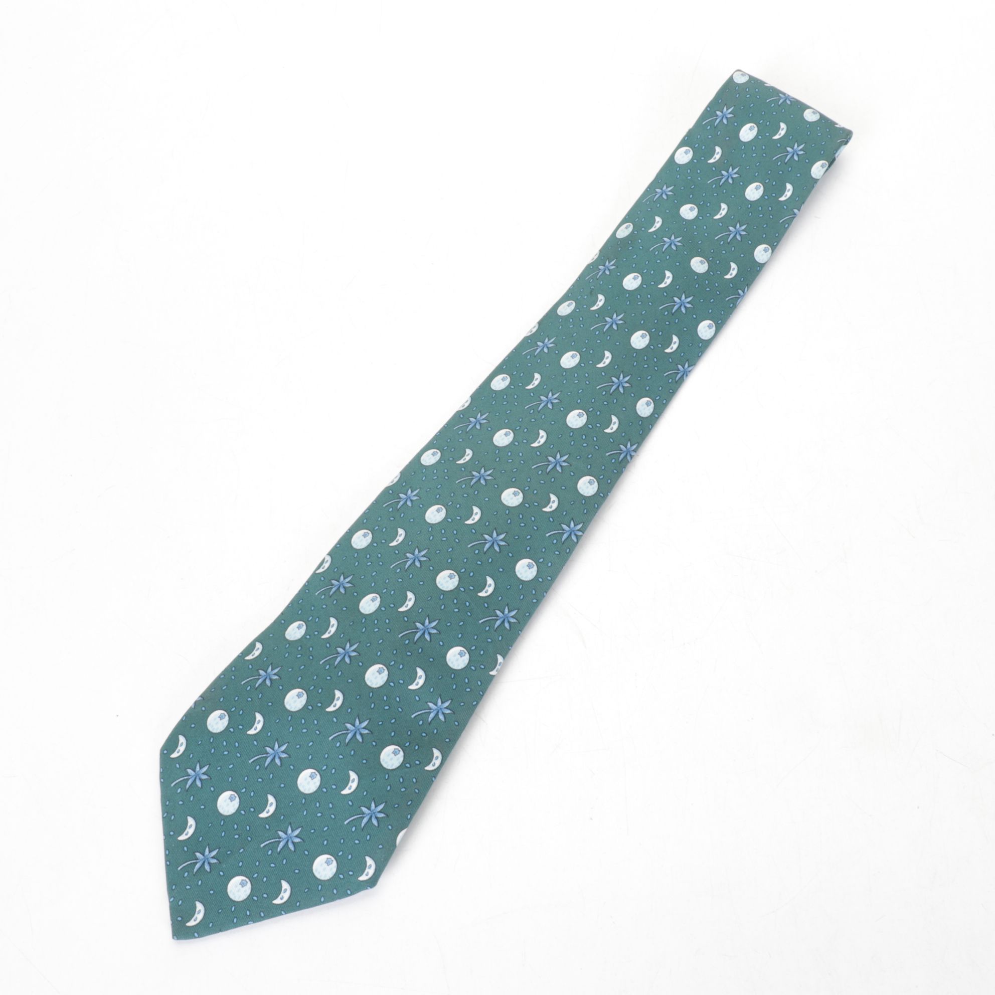 Hermès Silk Necktie in Forest Green with Palm Leaf and Fruit Pattern