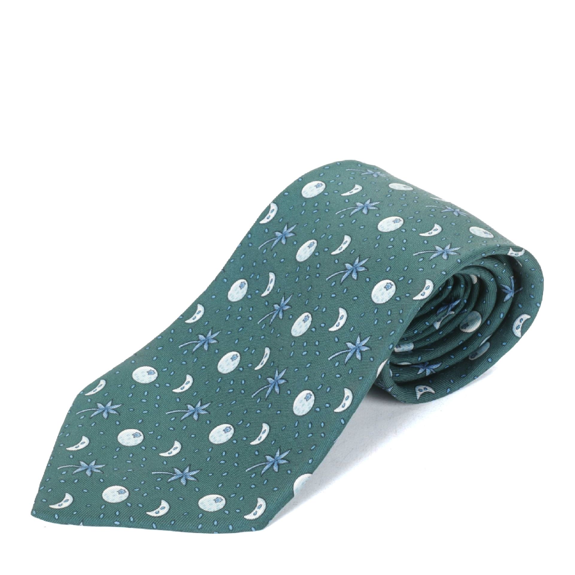 Hermès Silk Necktie in Forest Green with Palm Leaf and Fruit Pattern