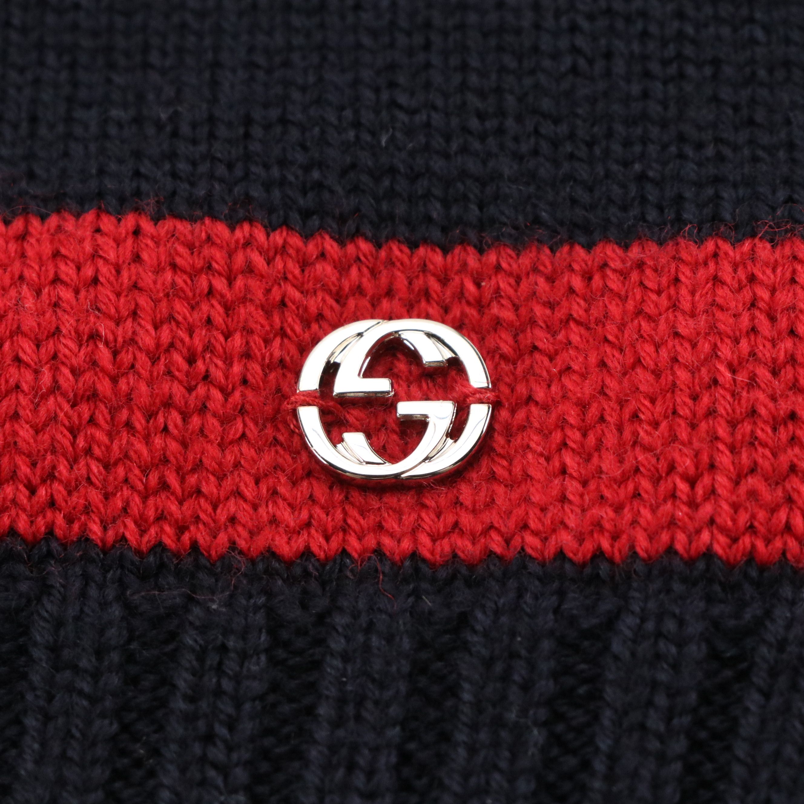 Gucci Striped Knit Wool Scarf in Navy and Red
