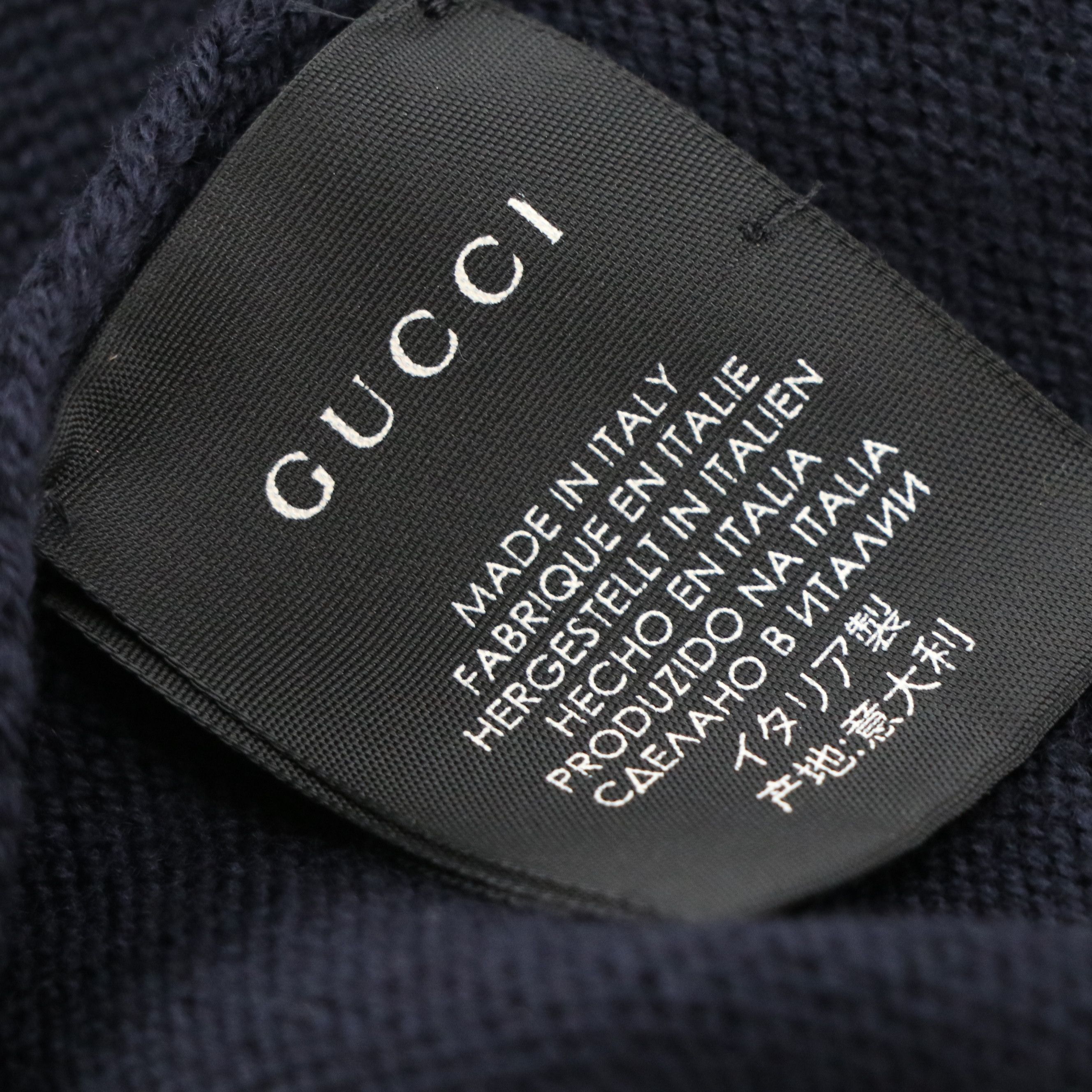 Gucci Striped Knit Wool Scarf in Navy and Red