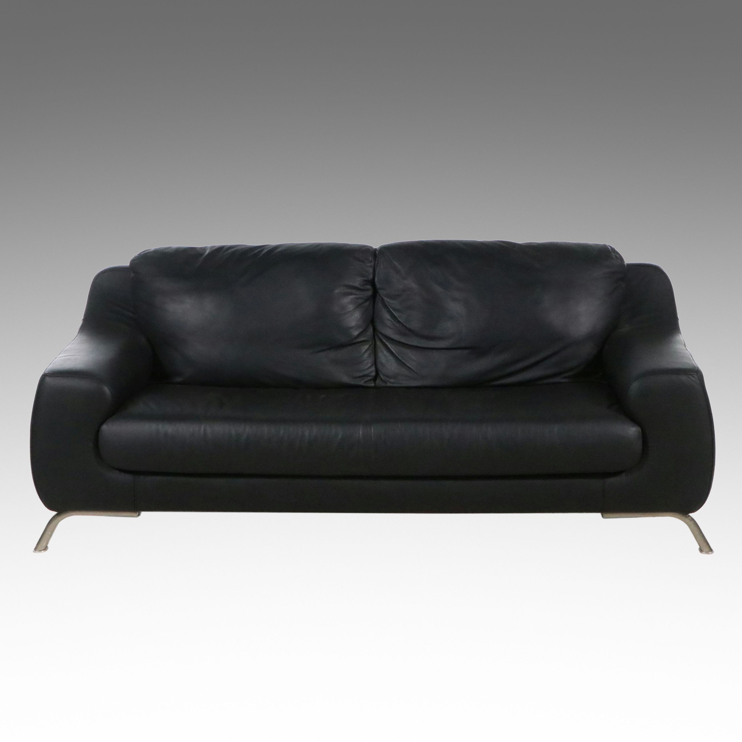 Nicoletti Home Italian Black Leather Sofa, 21st Century