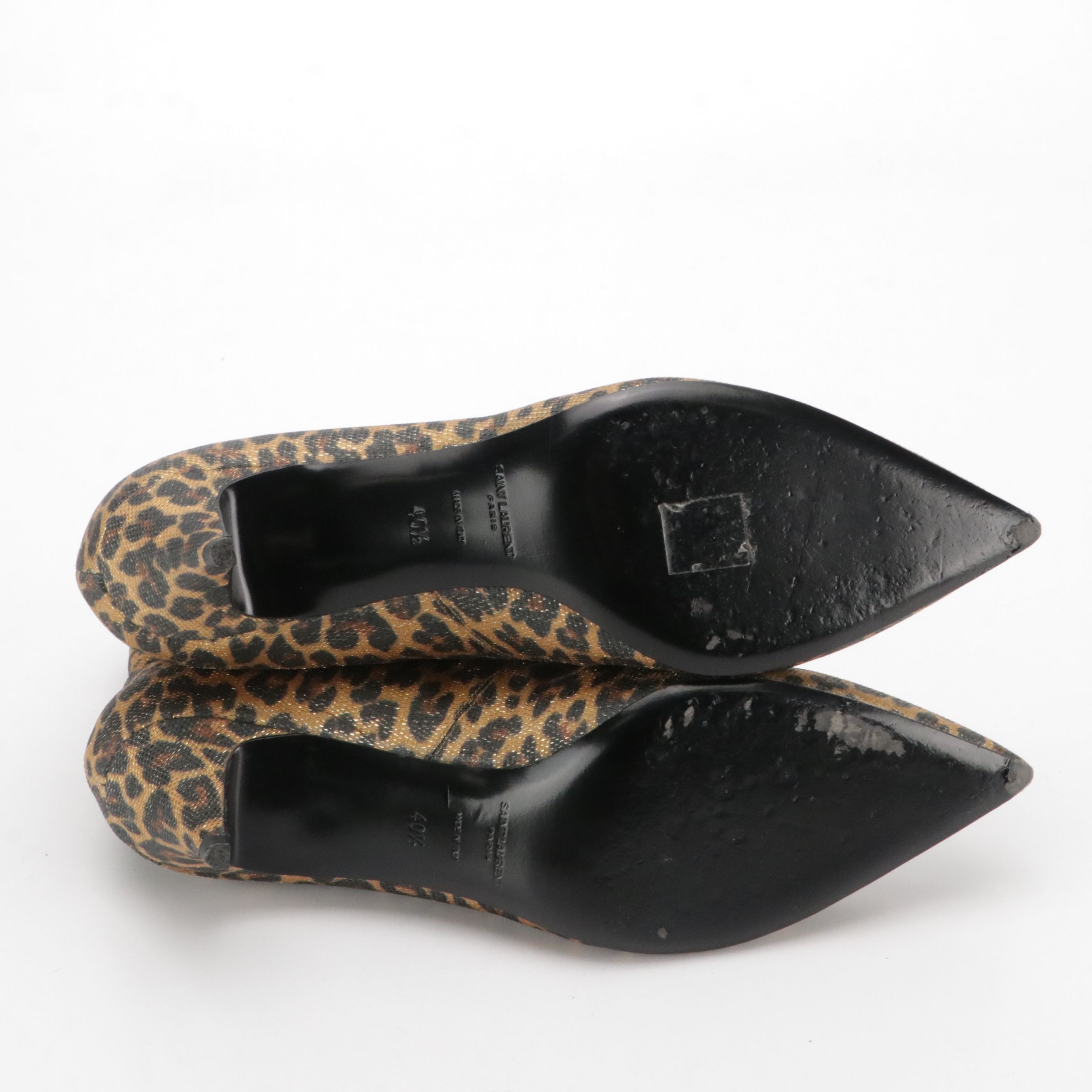 Saint Laurent Glittery Leopard Print Lace-Up Ankle Booties