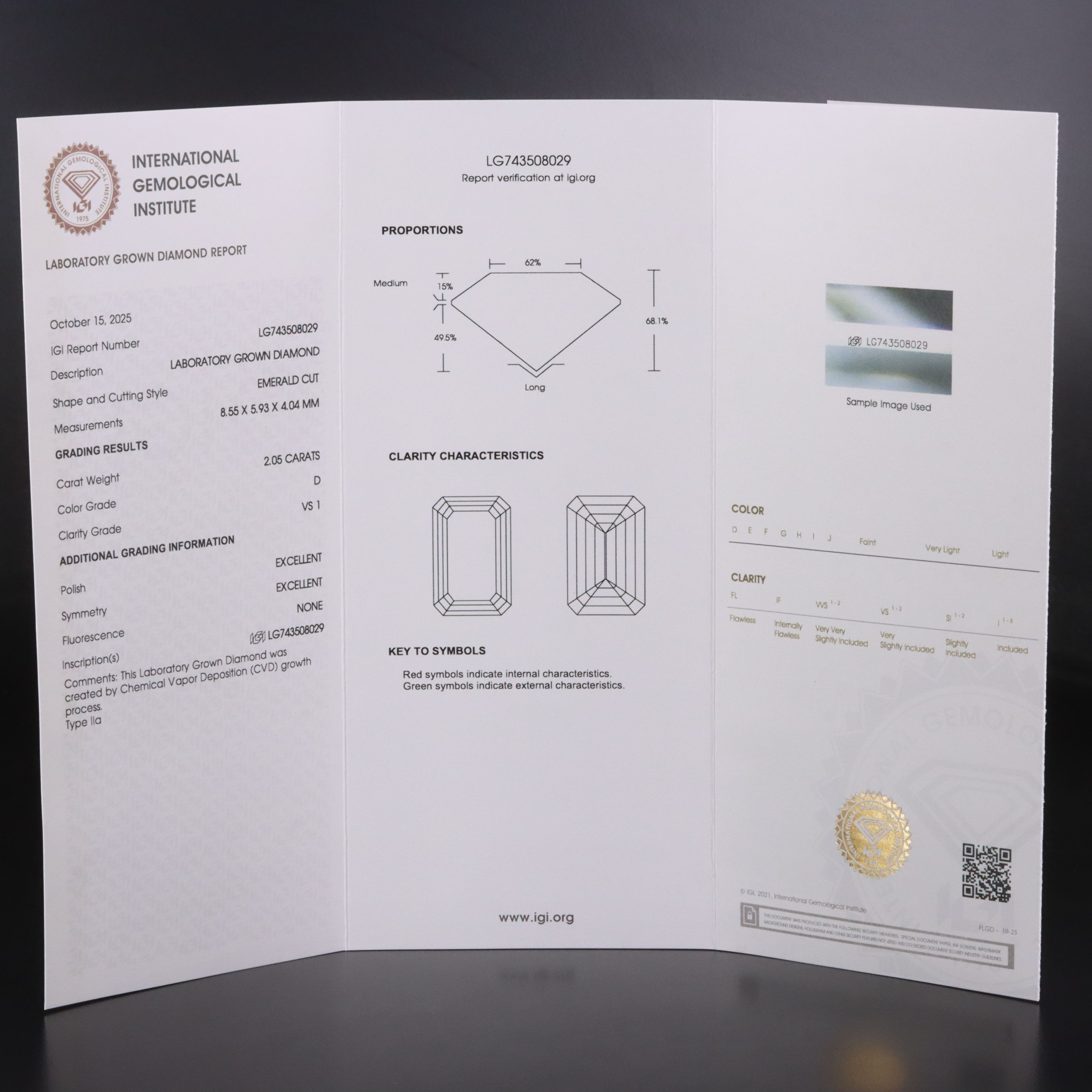Loose 2.05 CT Lab Grown Diamond with IGI Report