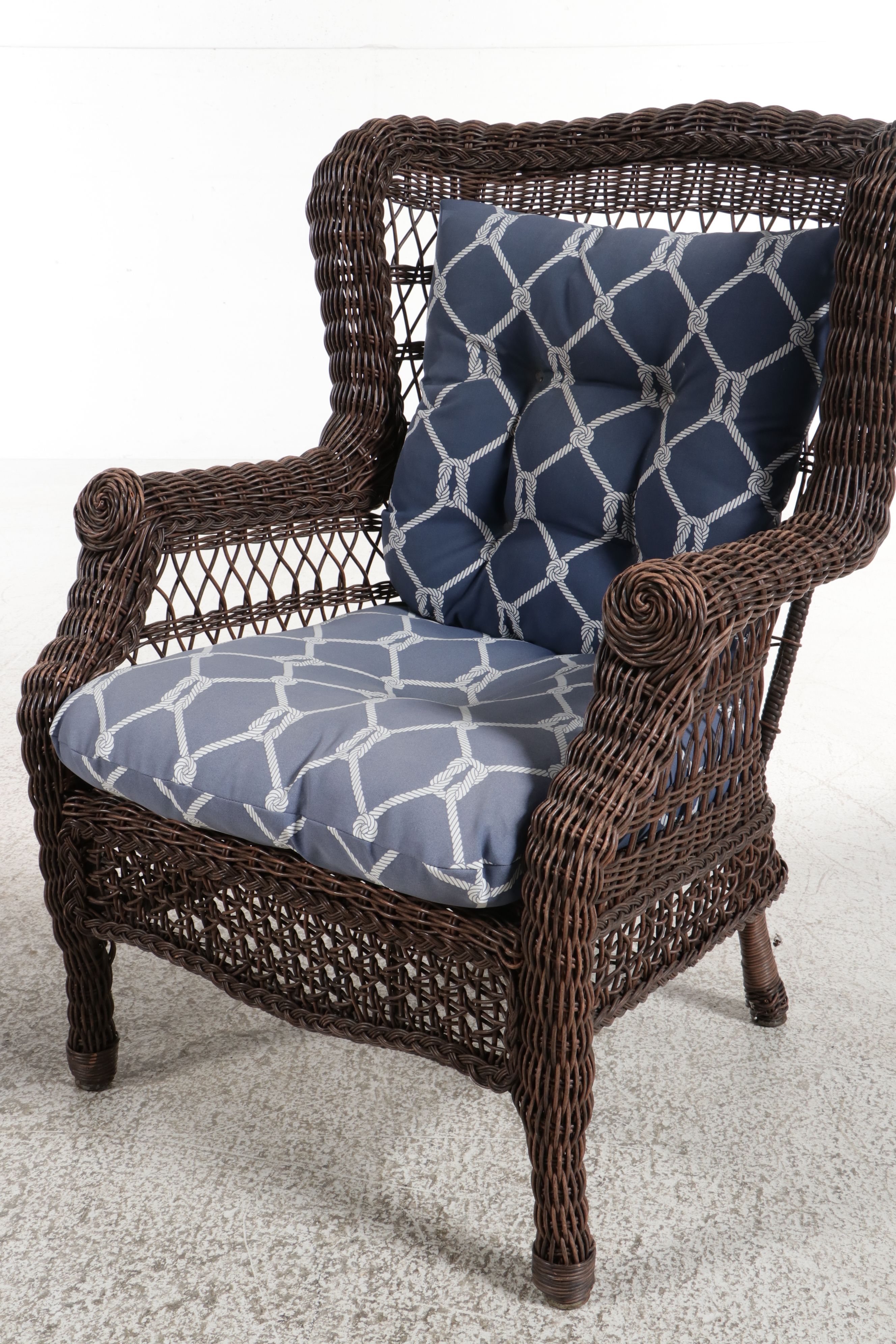 Pair of Rattan Wicker Armchairs with Side Table
