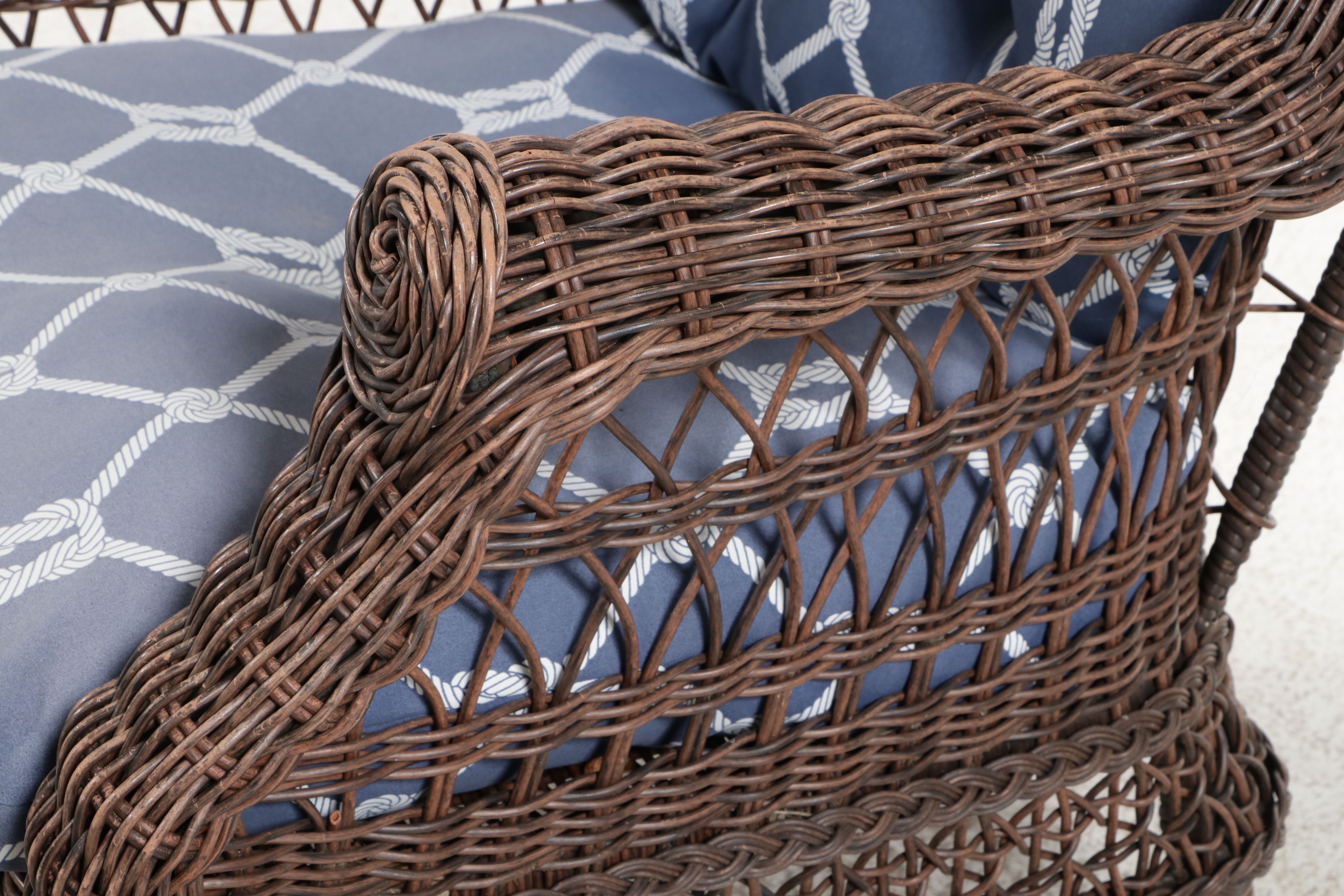 Pair of Rattan Wicker Armchairs with Side Table