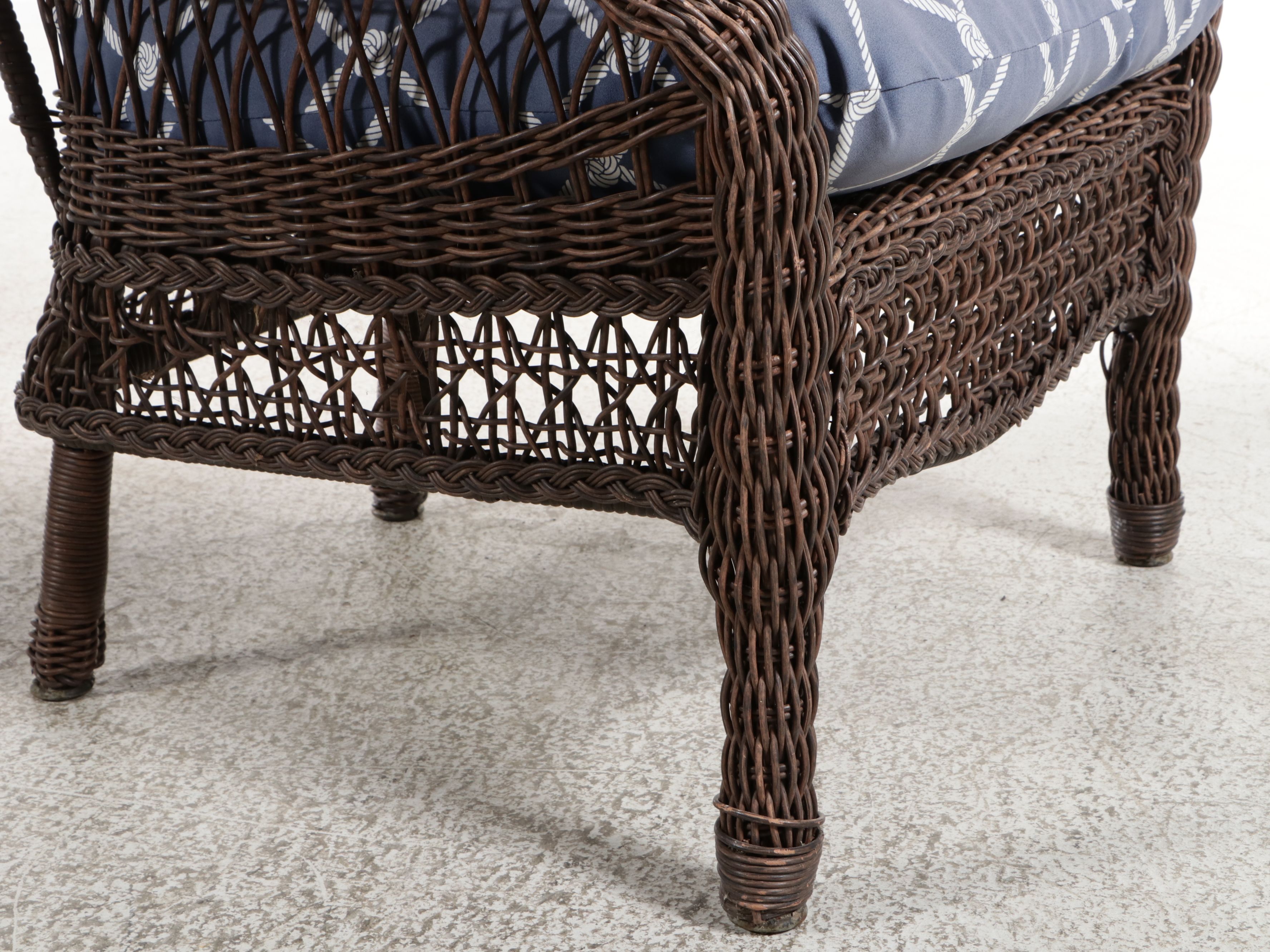 Pair of Rattan Wicker Armchairs with Side Table