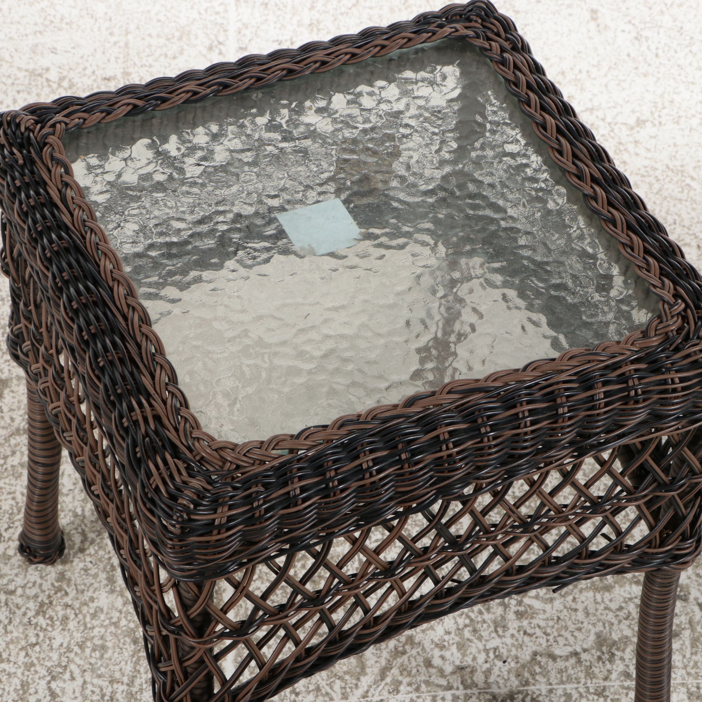 Pair of Rattan Wicker Armchairs with Side Table