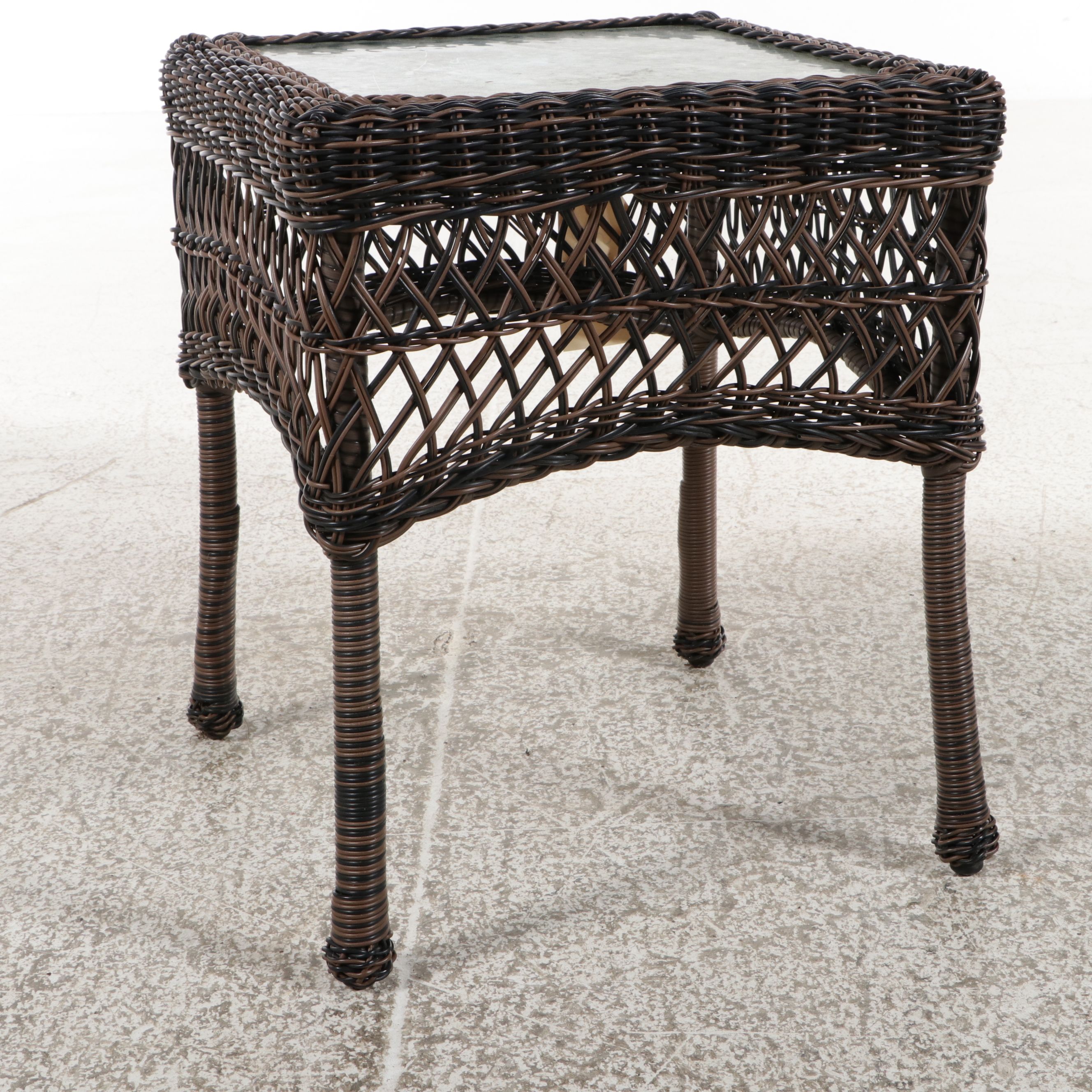 Pair of Rattan Wicker Armchairs with Side Table