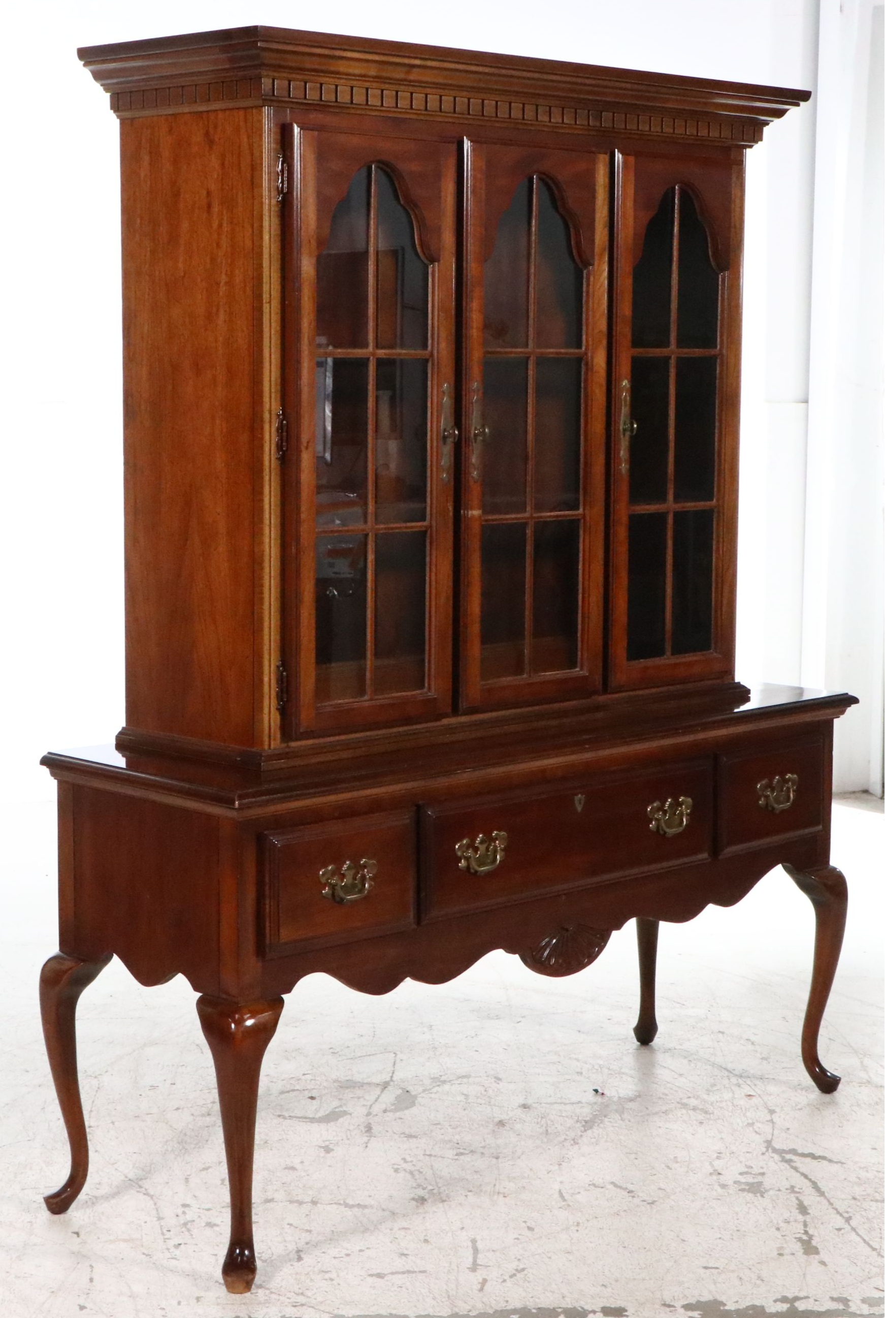 Queen Anne Style Cherry China Hutch, Late 20th Century