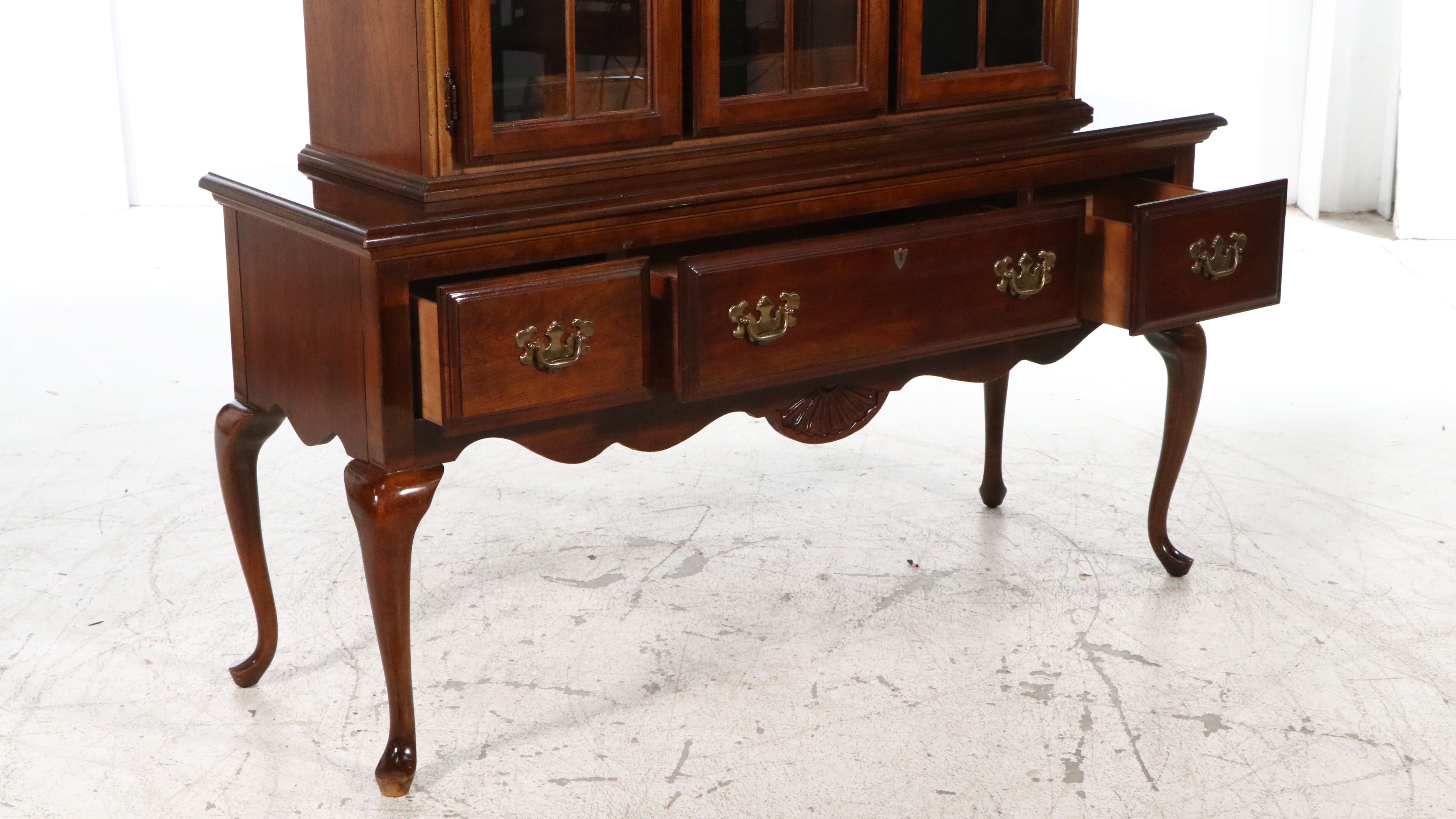 Queen Anne Style Cherry China Hutch, Late 20th Century