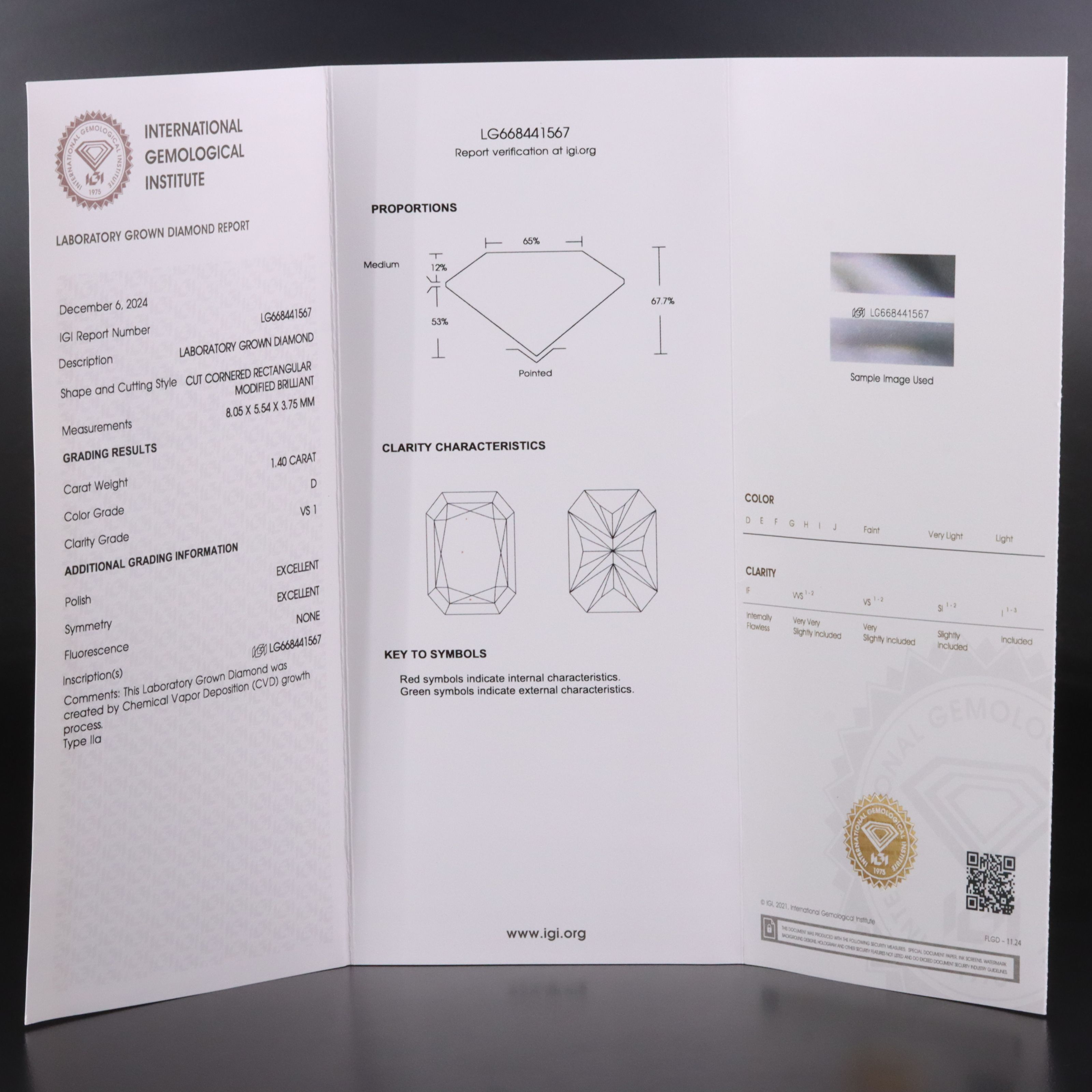 Loose 1.40 CT Lab Grown Diamond with IGI Report
