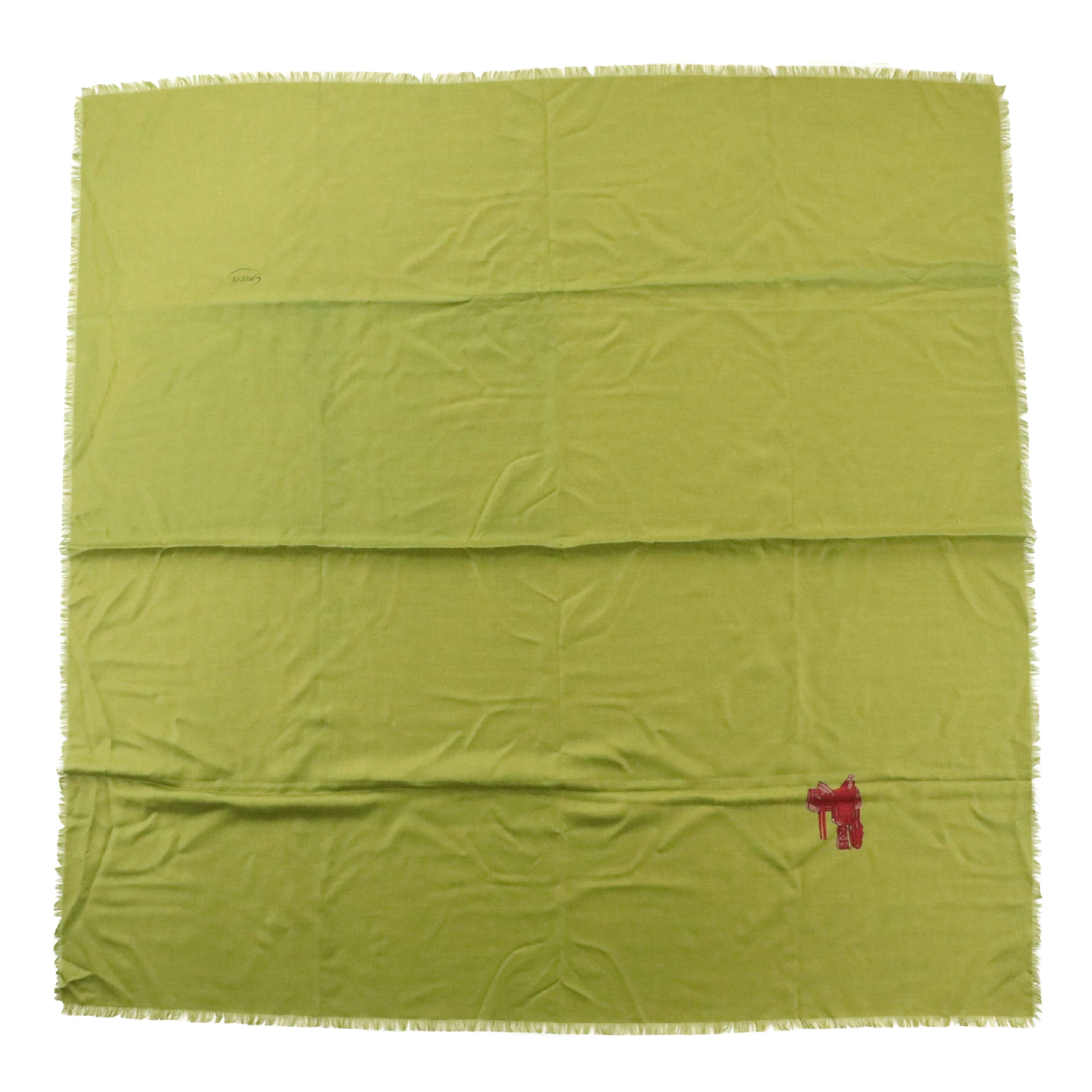 Gucci Jacquard Saddle Fringe Scarf 140 in Wool/Silk Blend