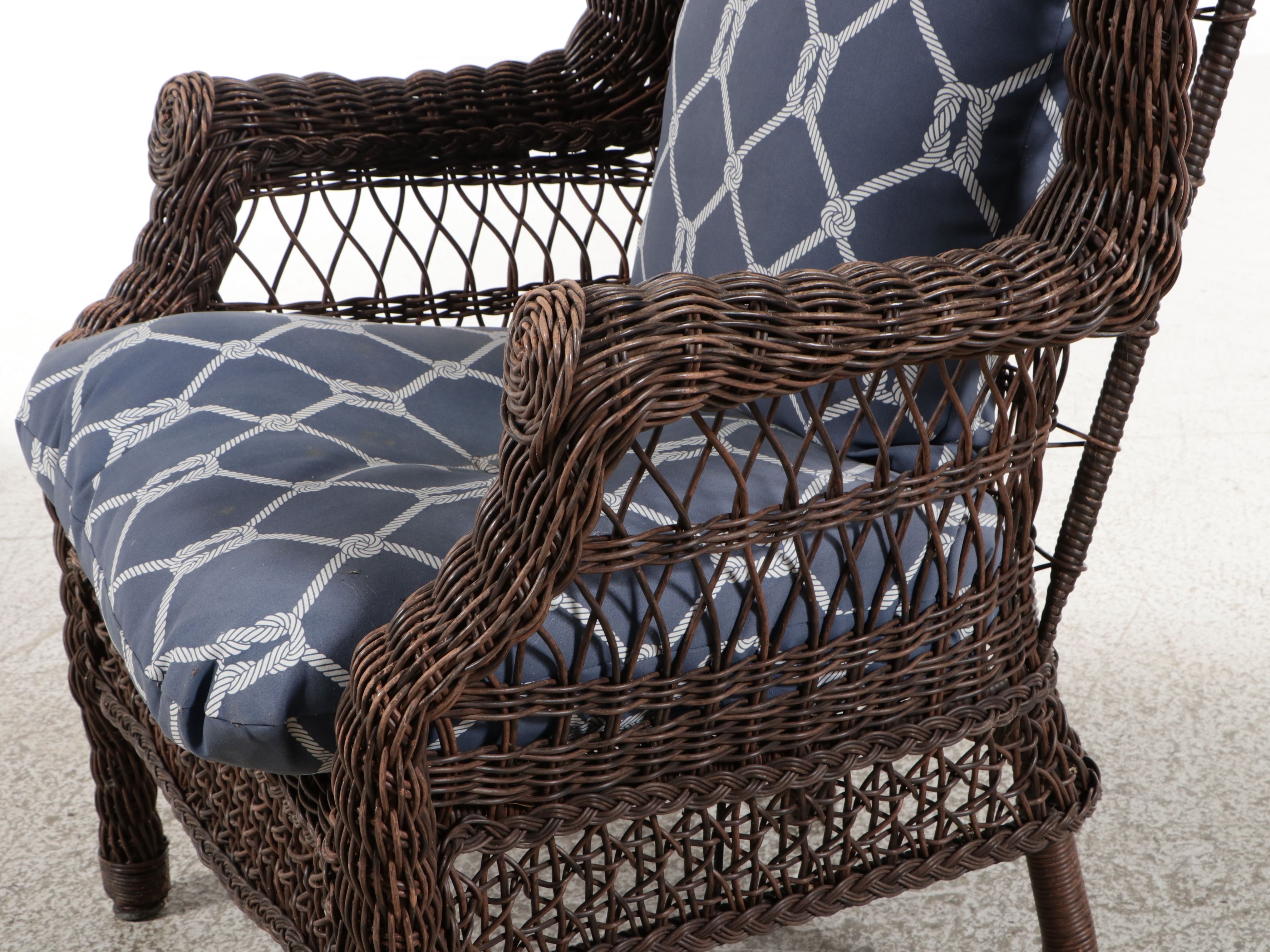 Pair of Resin Wicker Armchairs and Ottoman