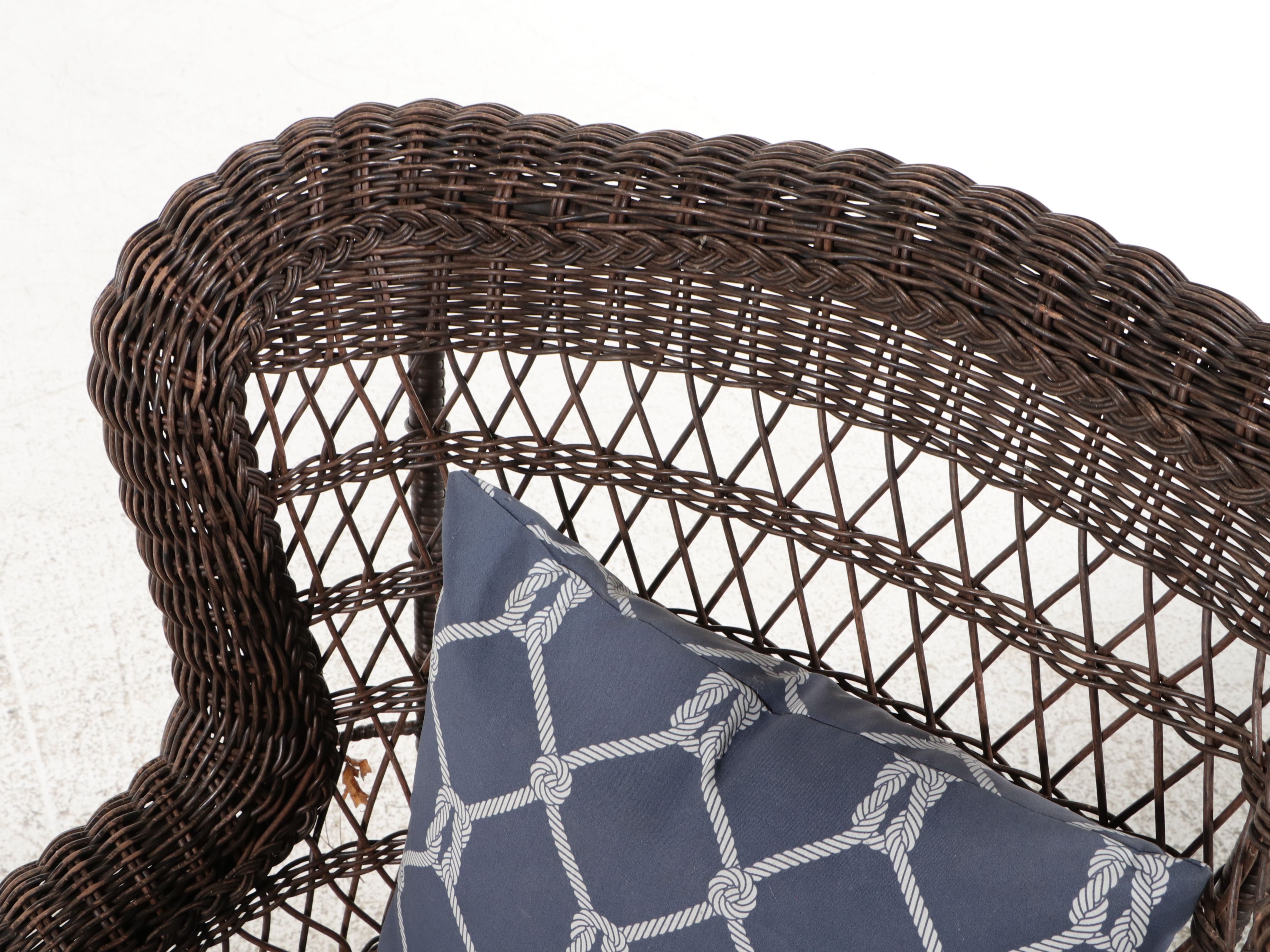 Pair of Resin Wicker Armchairs and Ottoman