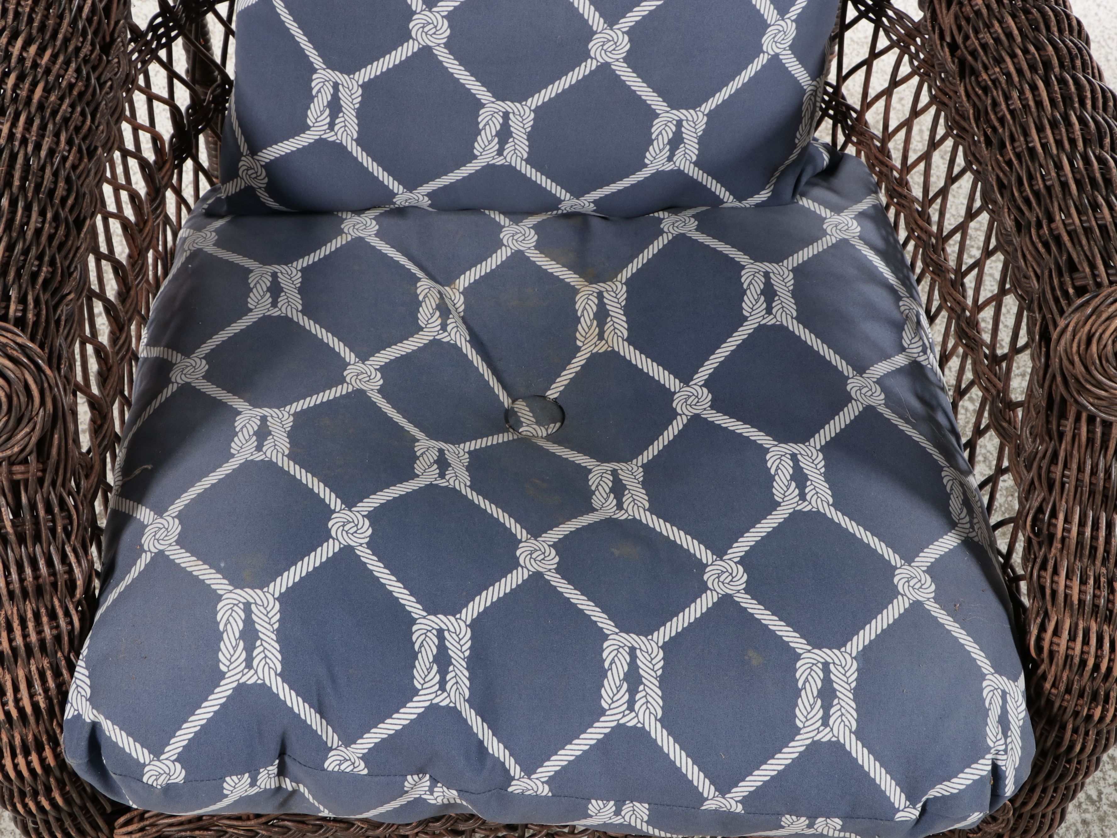 Pair of Resin Wicker Armchairs and Ottoman