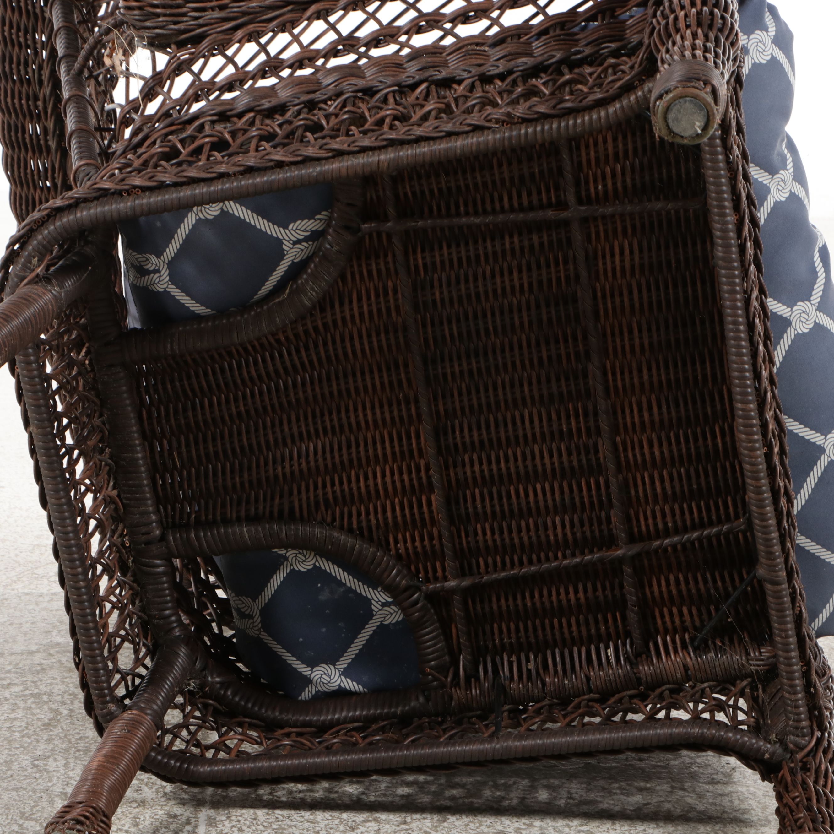 Pair of Resin Wicker Armchairs and Ottoman