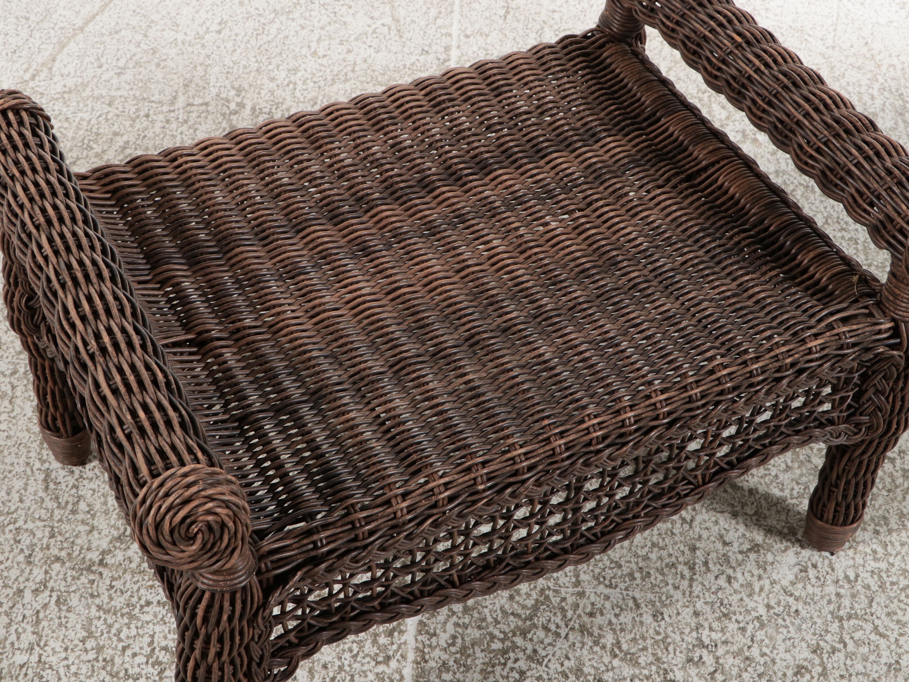 Pair of Resin Wicker Armchairs and Ottoman