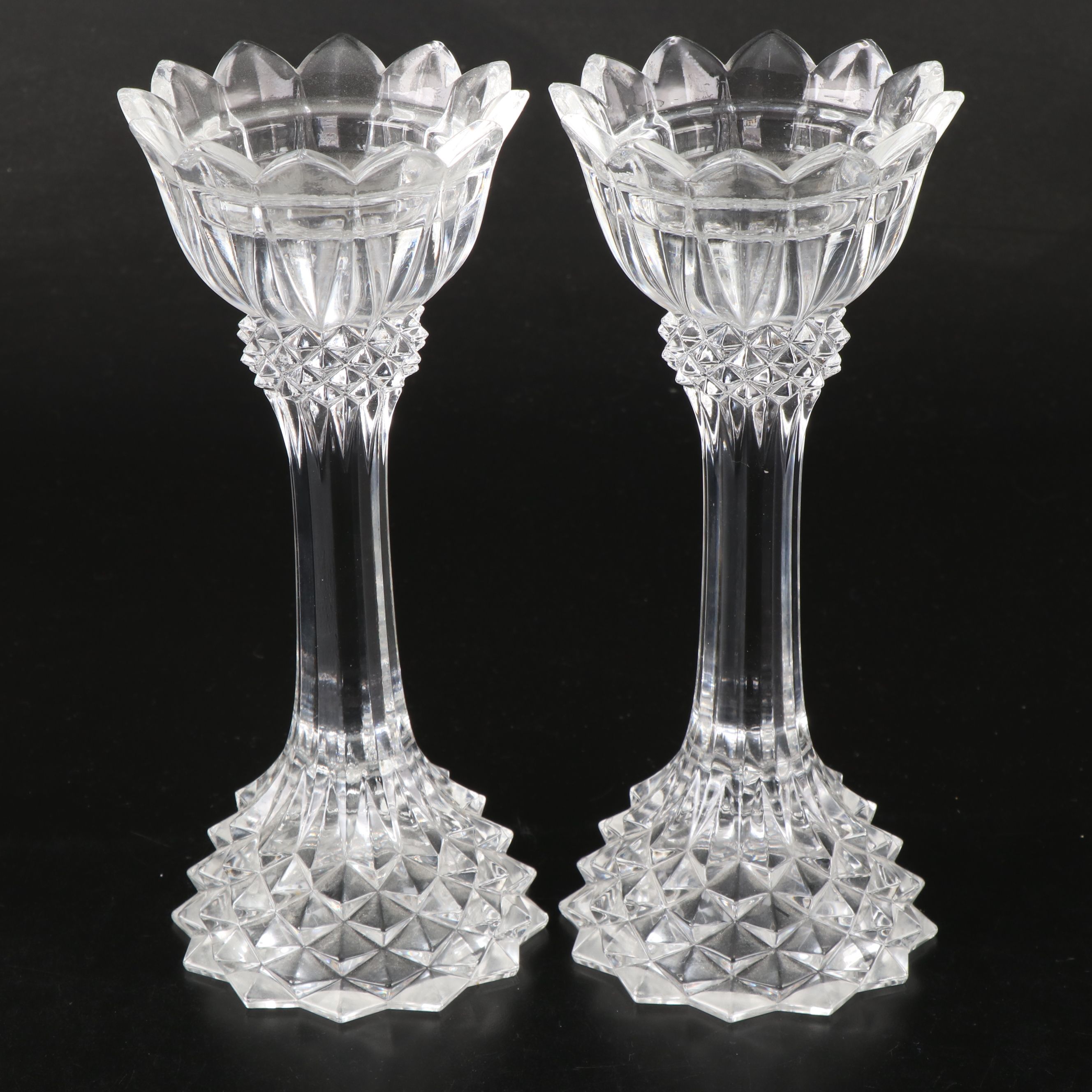 Tulip Cup Candlestick Pair with More Pressed Glassware