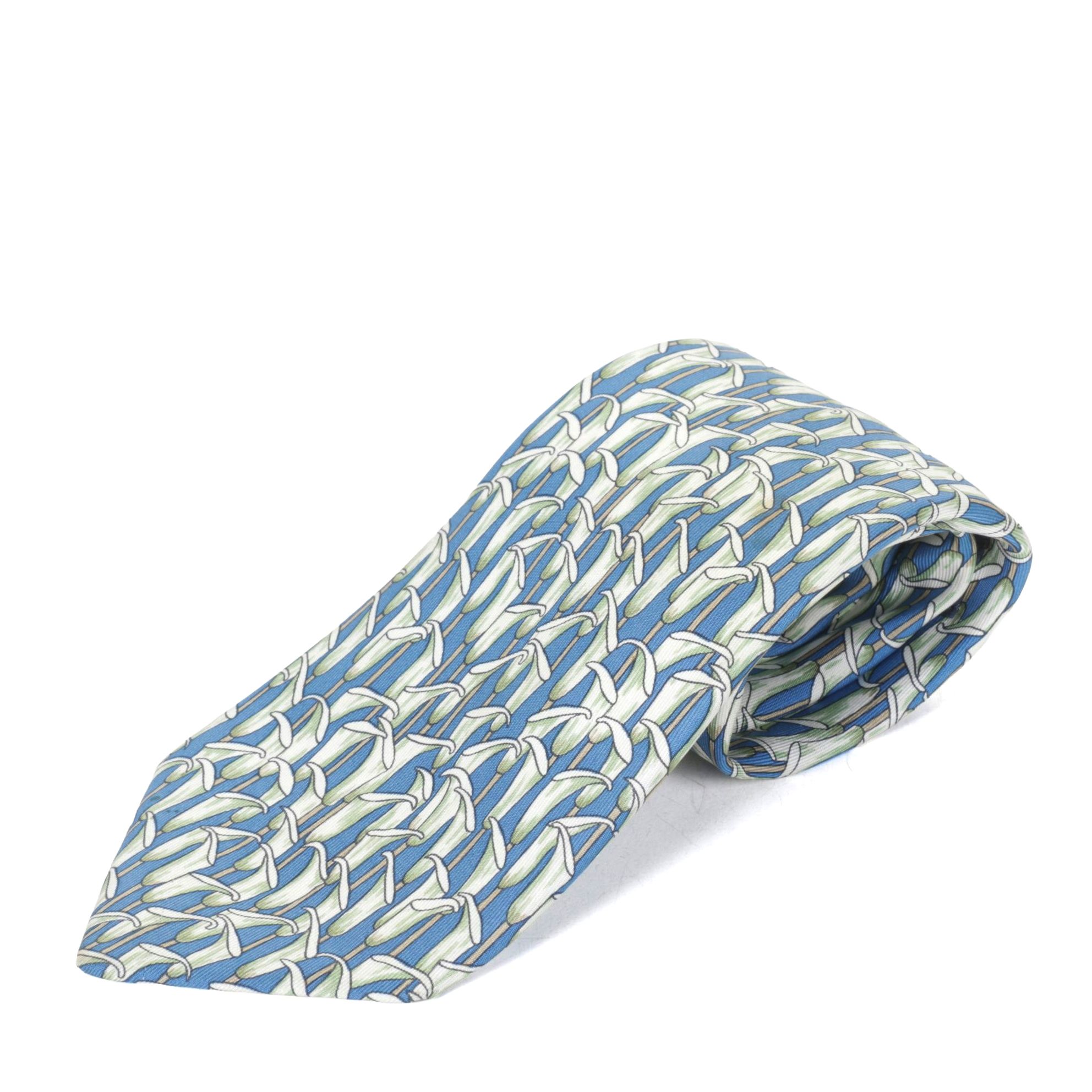 Hermès Silk Blue Calla Lily Pattern Necktie