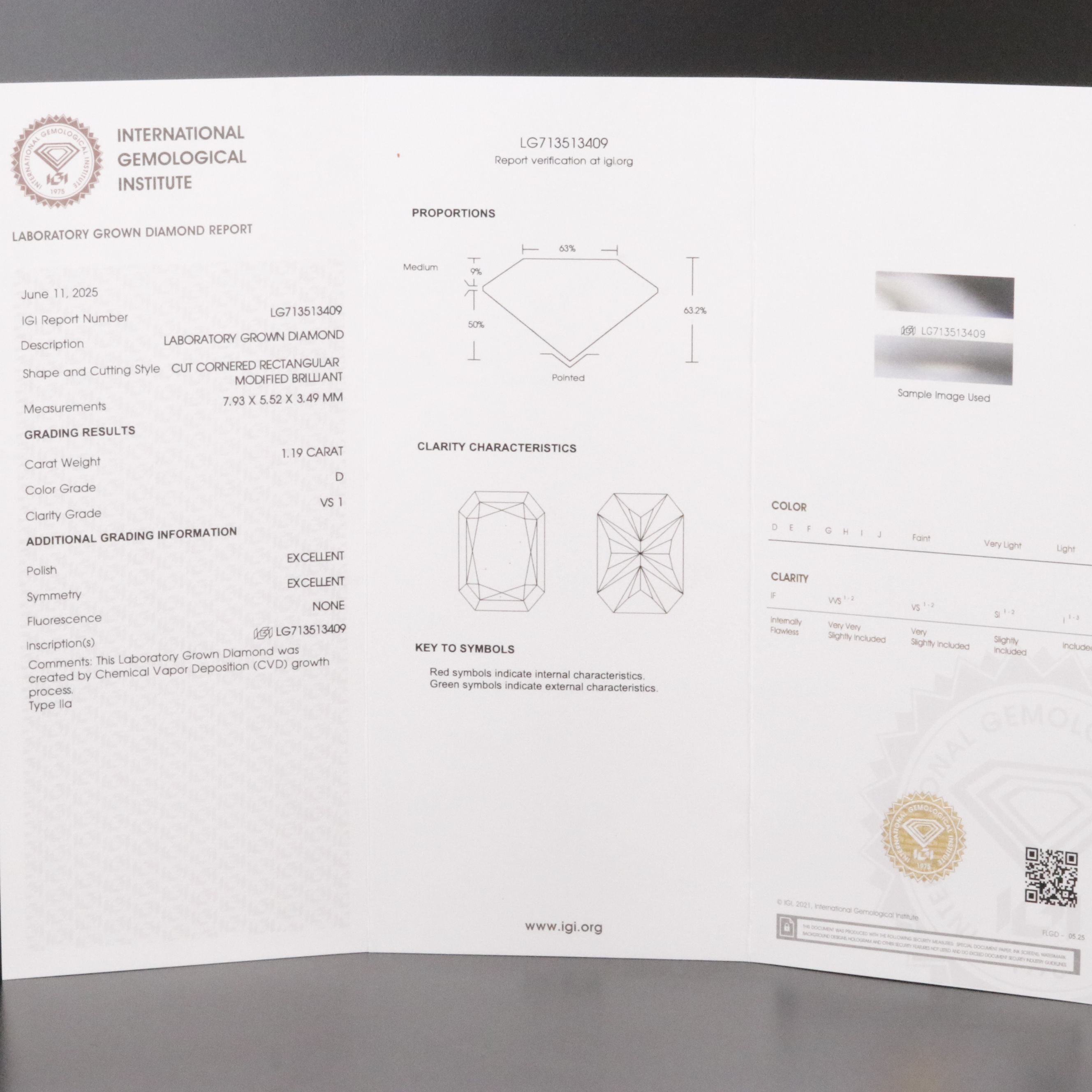 Loose 1.19 CT Lab Grown Diamond with IGI Report