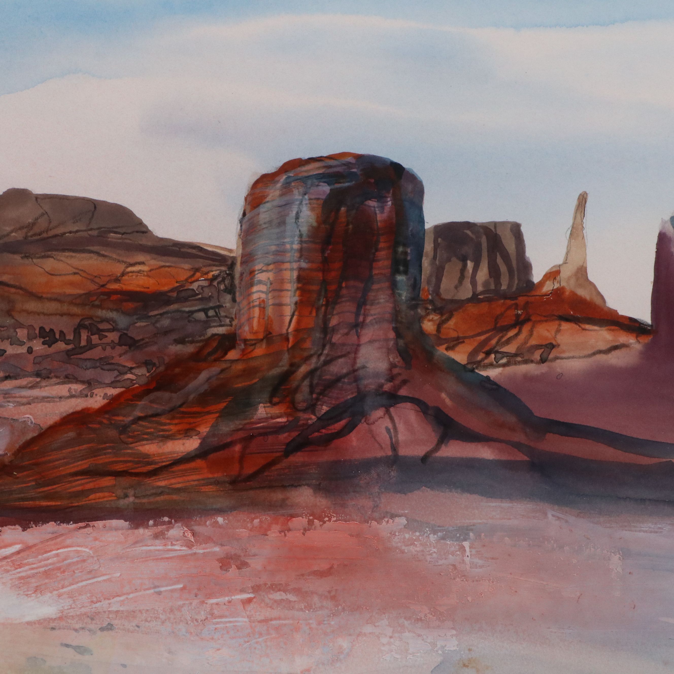 Harold E. Larsen Mixed Media Painting of Mesa Landscape, 20th C.