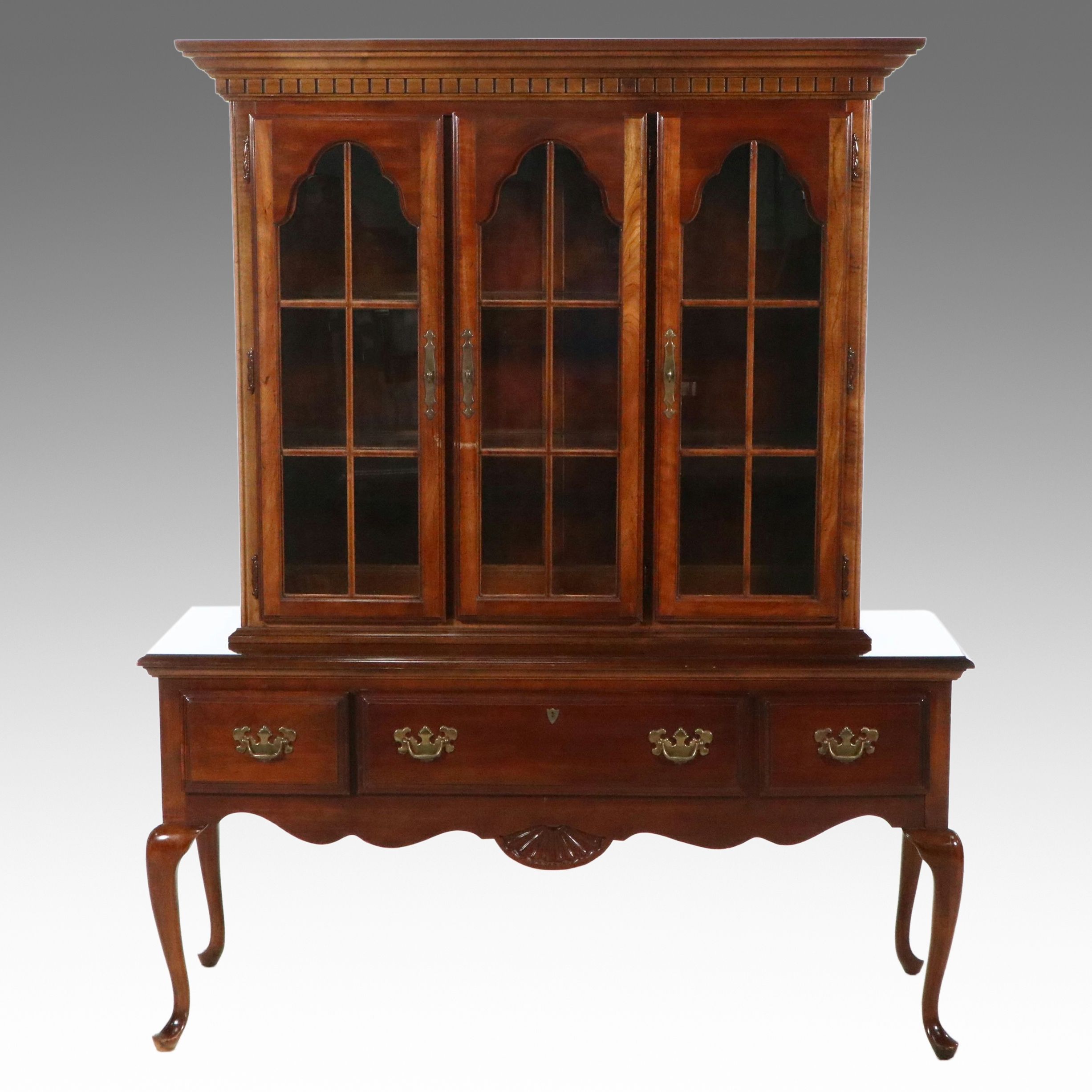 Queen Anne Style Cherry China Hutch, Late 20th Century
