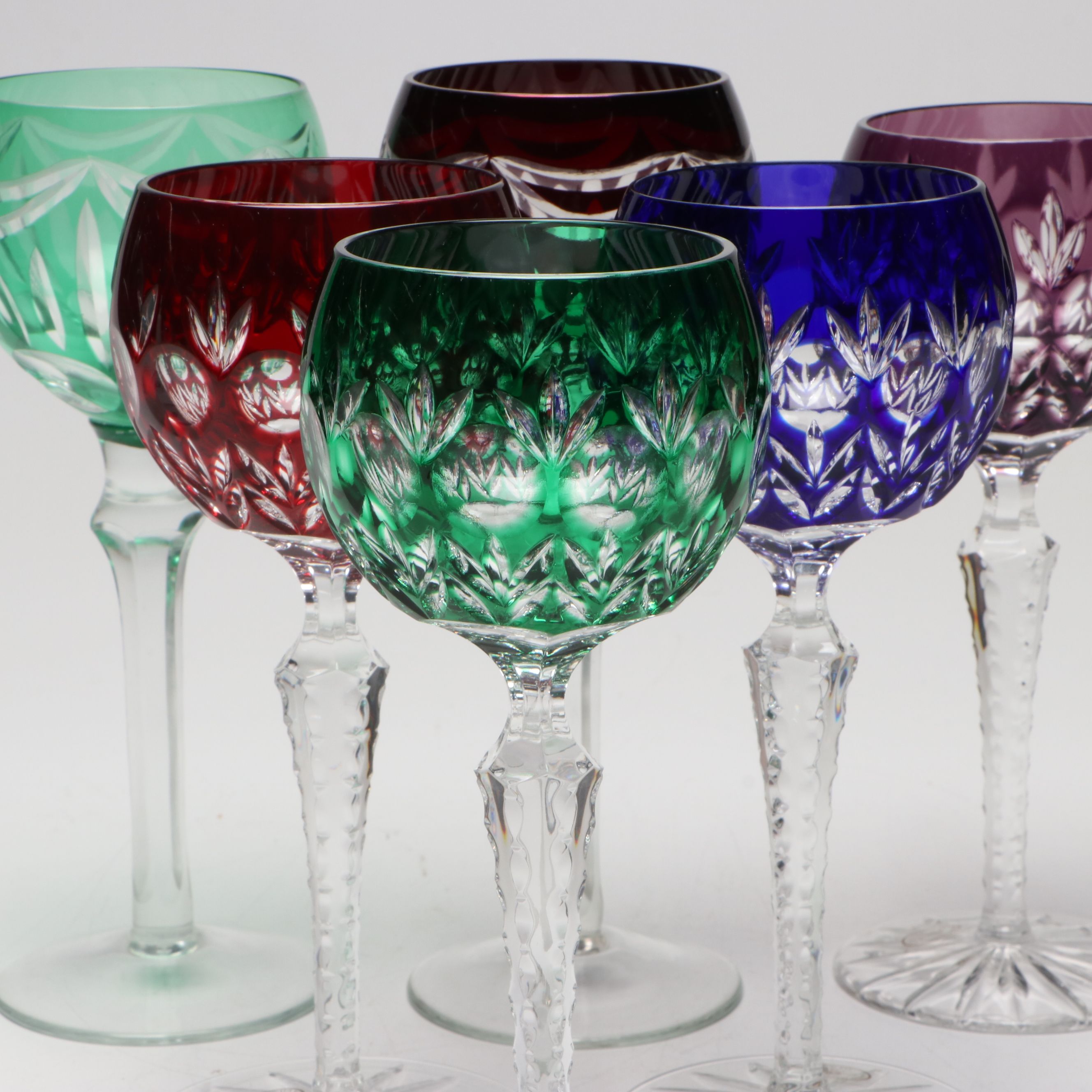 Ajka Bohemian Cut to Clear Crystal Wine Goblets