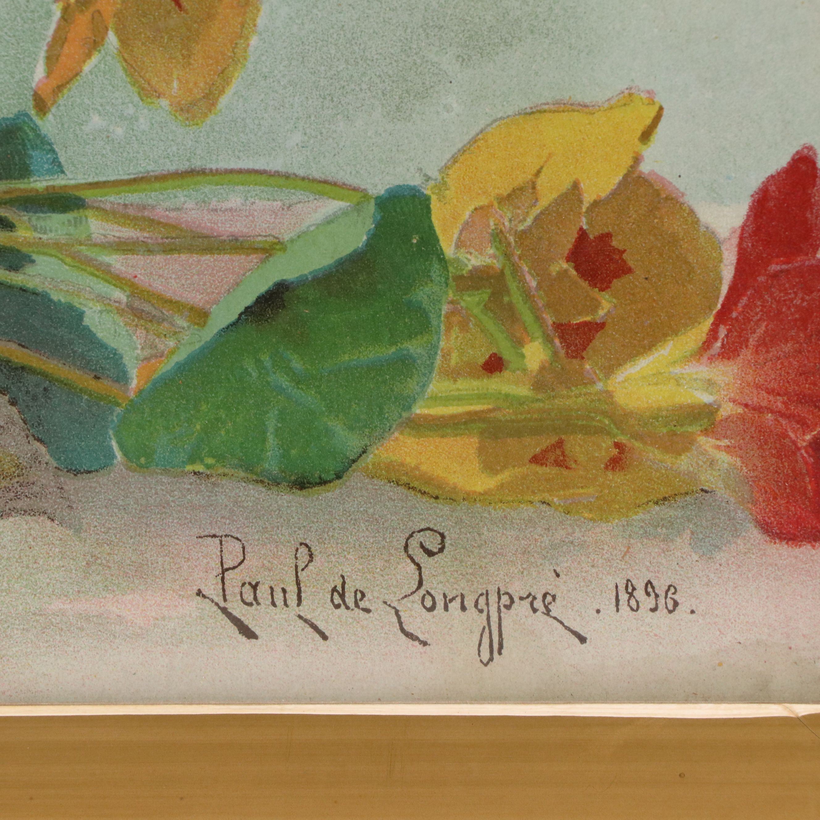 After Paul de Longpré Floral Chromolithograph of Nasturtiums