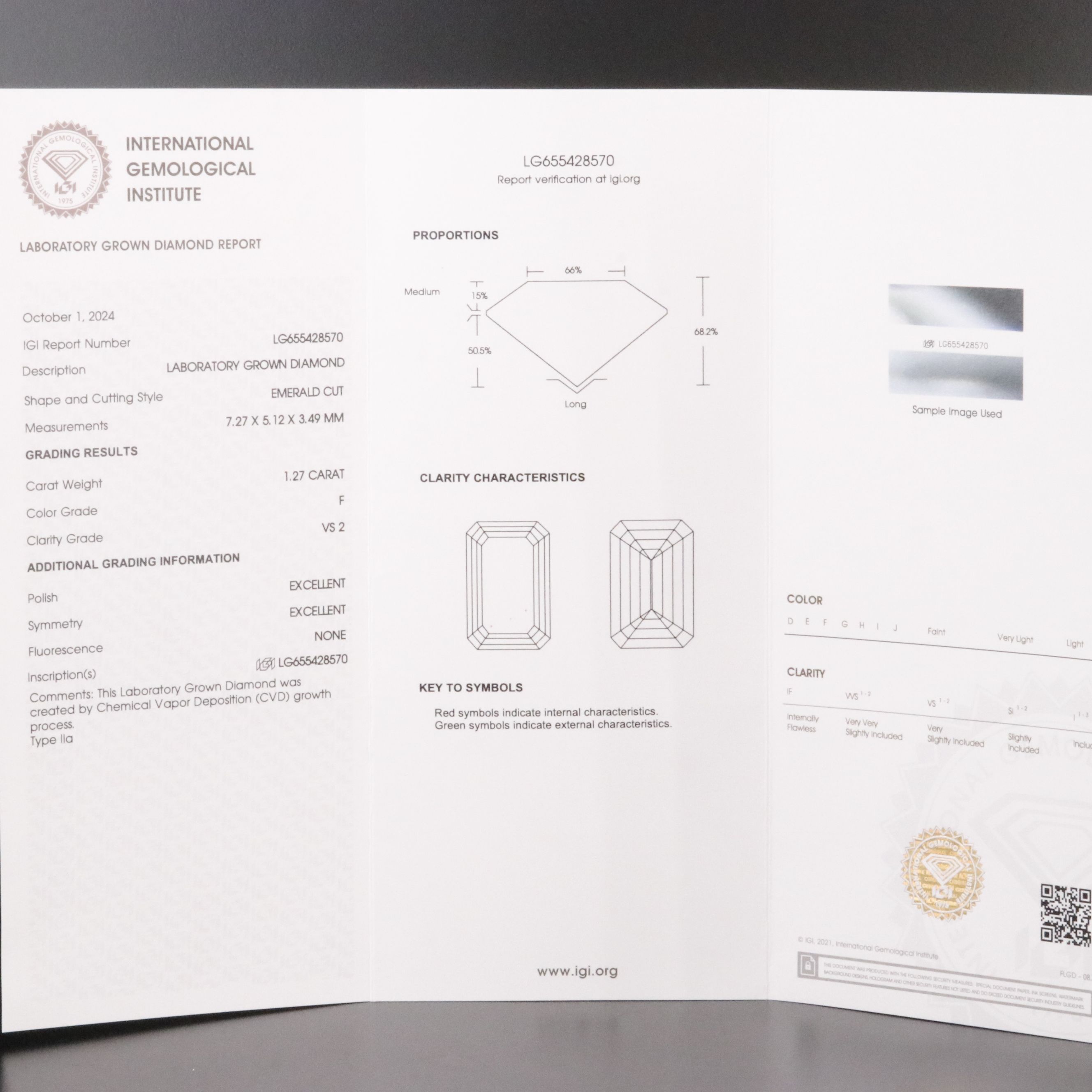Loose 1.27 CT Lab Grown Diamond with IGI Report