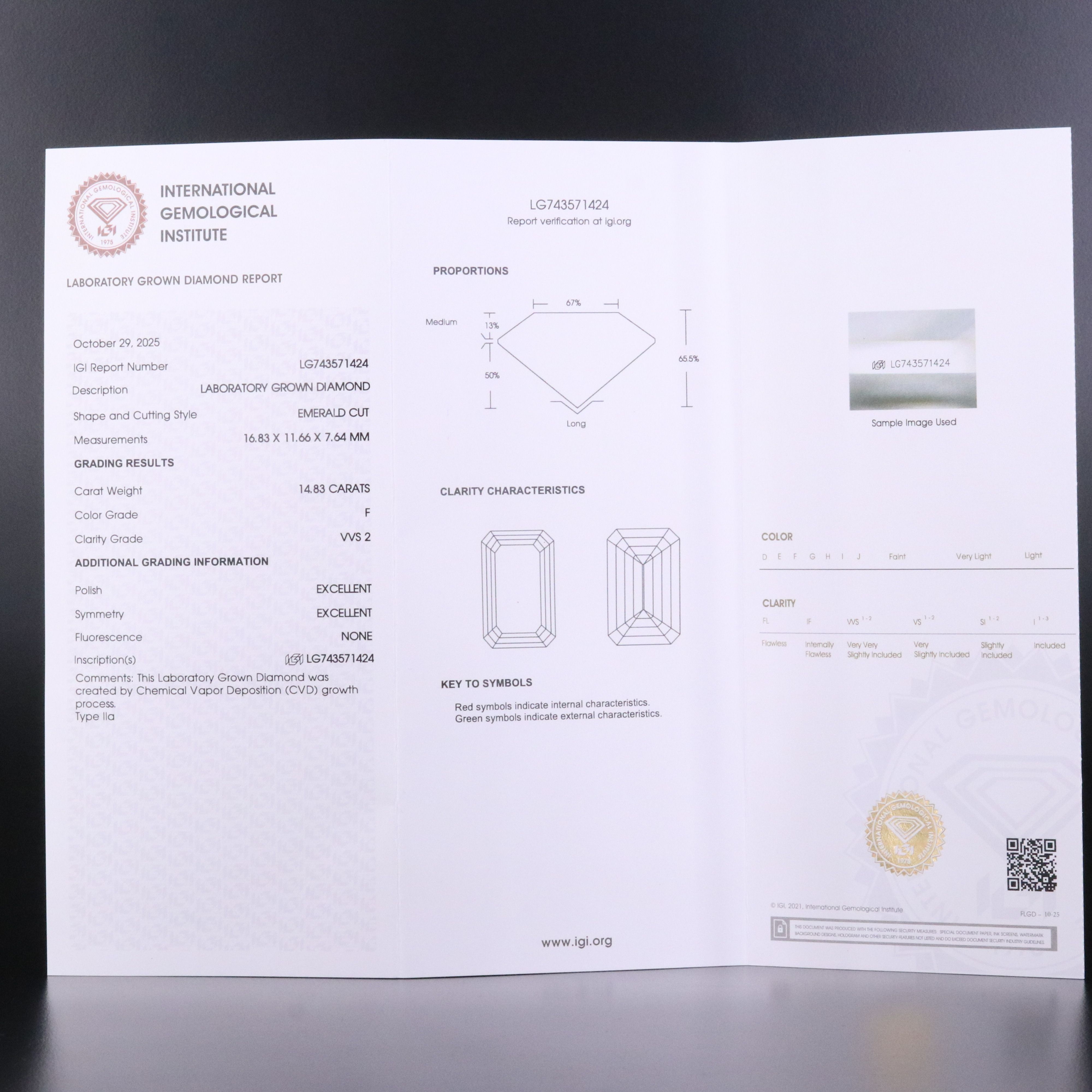 18K 14.83 CT Lab Grown Diamond Solitaire Ring with IGI Report