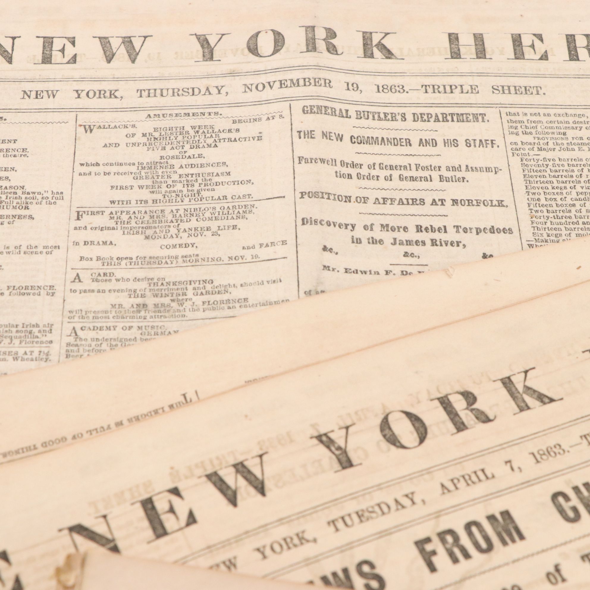 Collection of "The New York Herald" Newspaper, Mid-19th Century