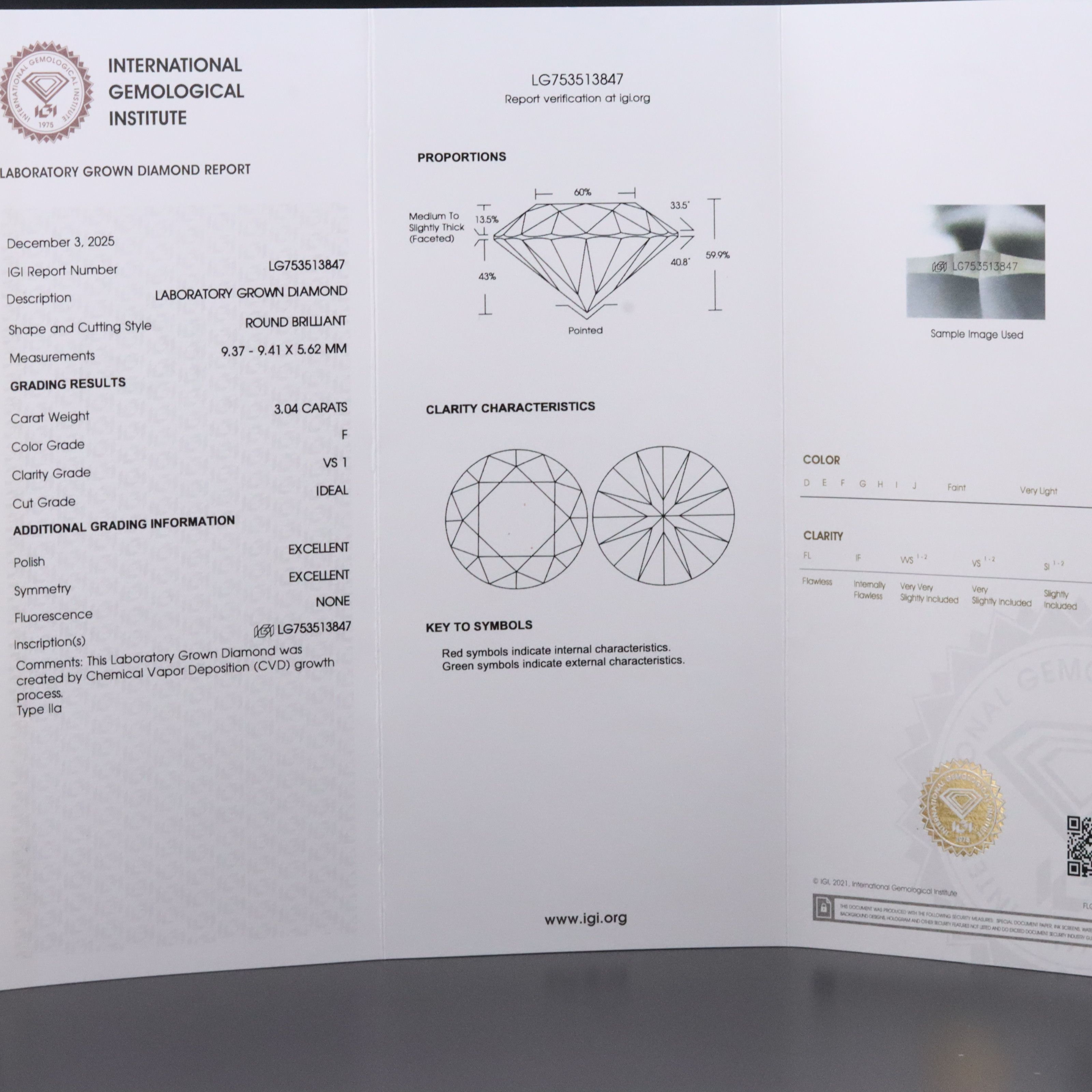 14K 3.04 CT Lab Grown Diamond Solitaire Ring with IGI Report