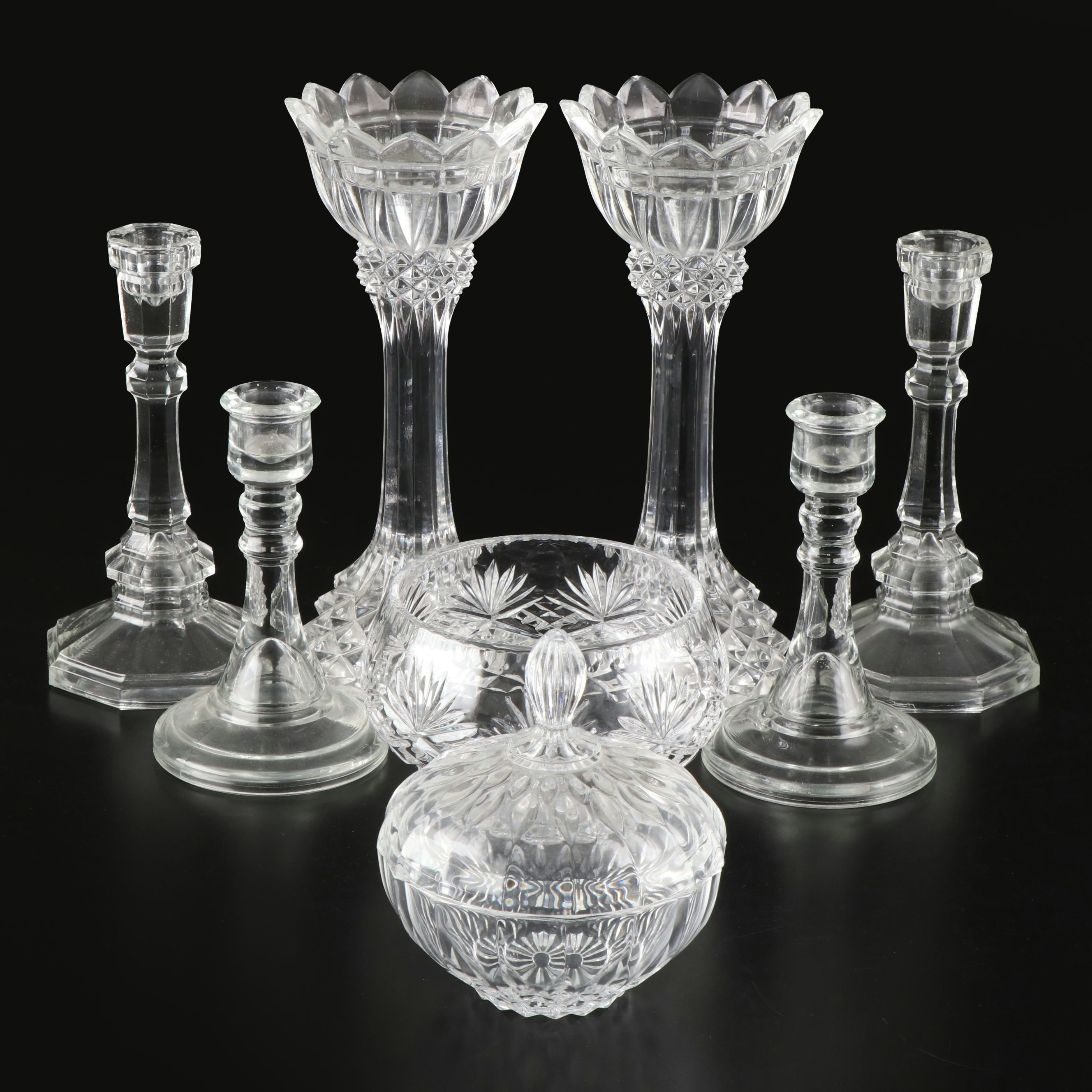 Tulip Cup Candlestick Pair with More Pressed Glassware