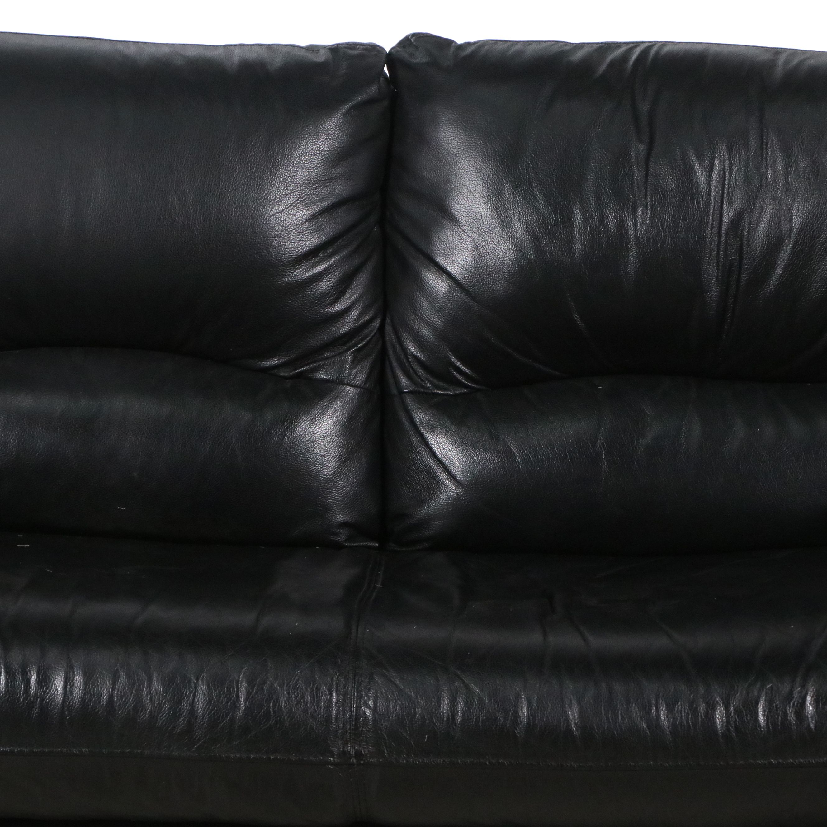 Nicoletti Italian Modern Black Leather Loveseat on Sculptural Metal Base