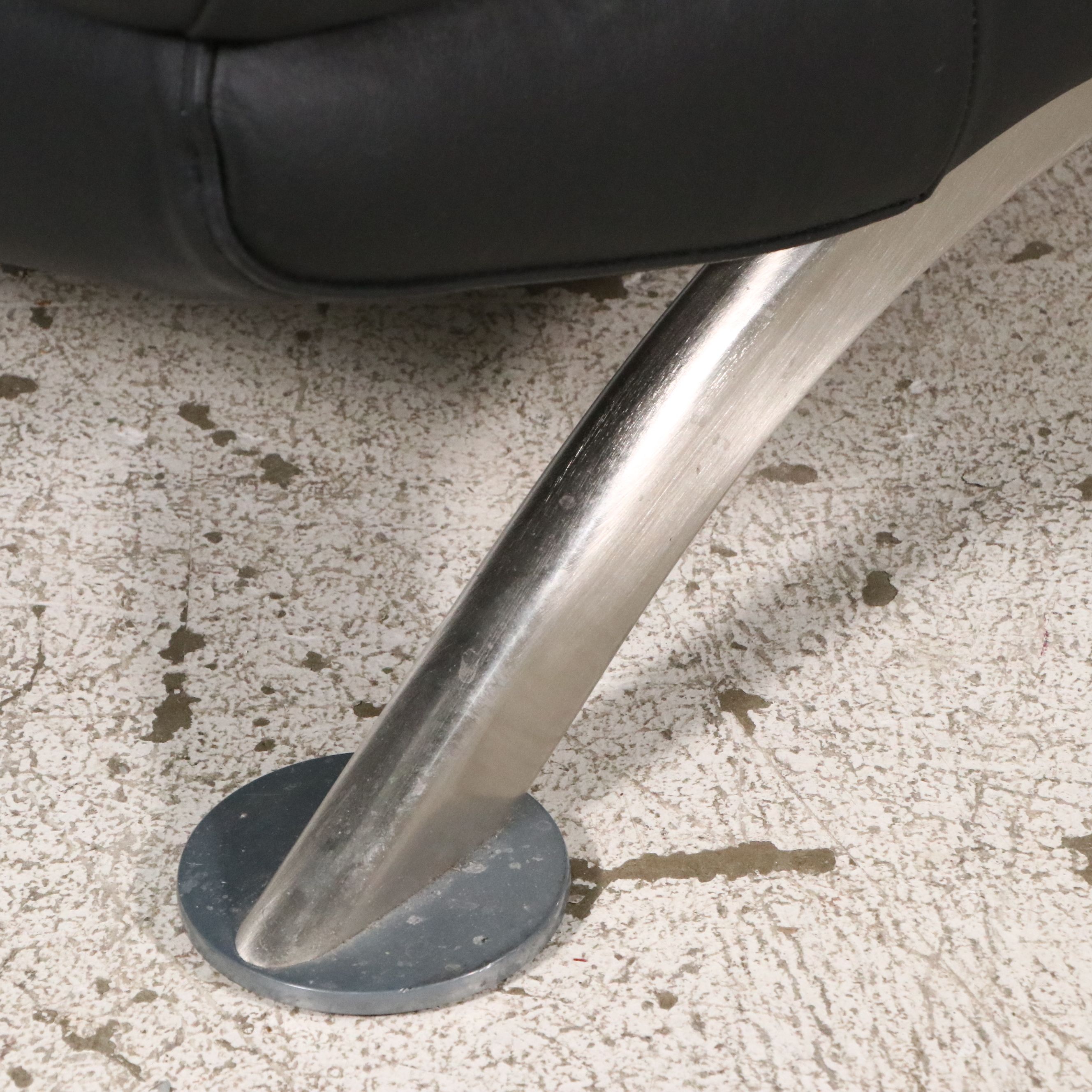 Nicoletti Italian Modern Black Leather Loveseat on Sculptural Metal Base