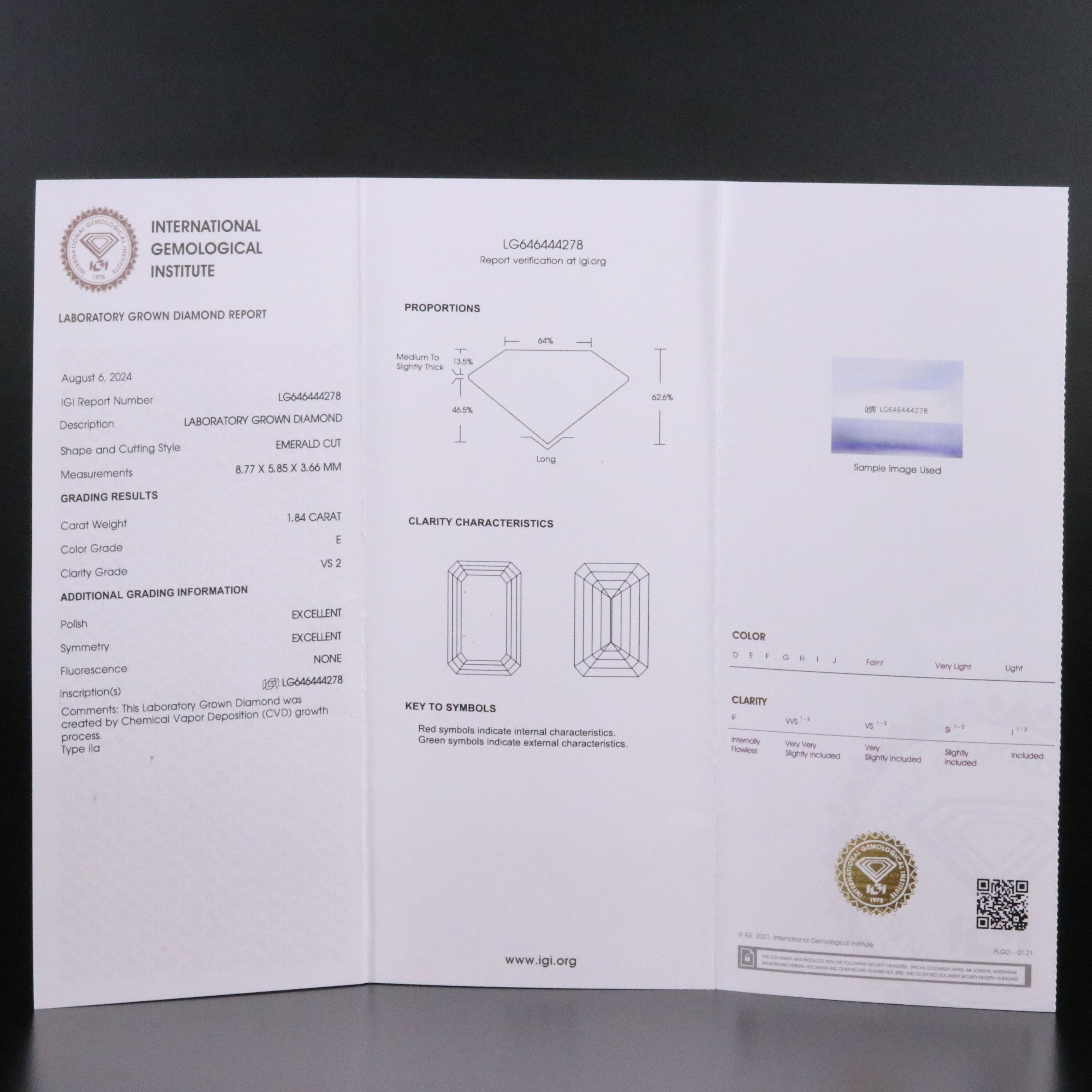 Loose 1.84 CT Lab Grown Diamond with IGI Report