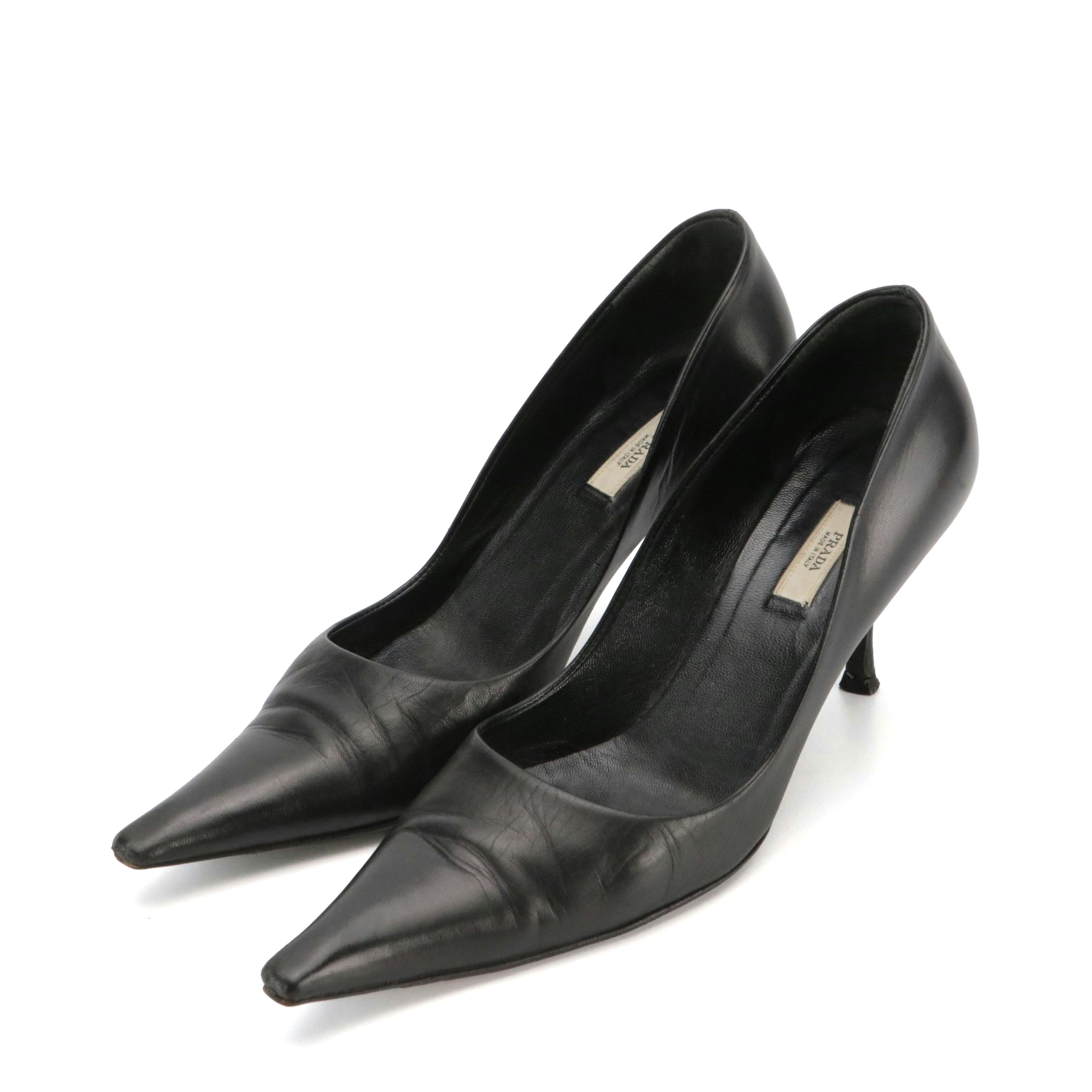 Prada Extra Pointed-Toe Pumps in Black Calfskin Leather