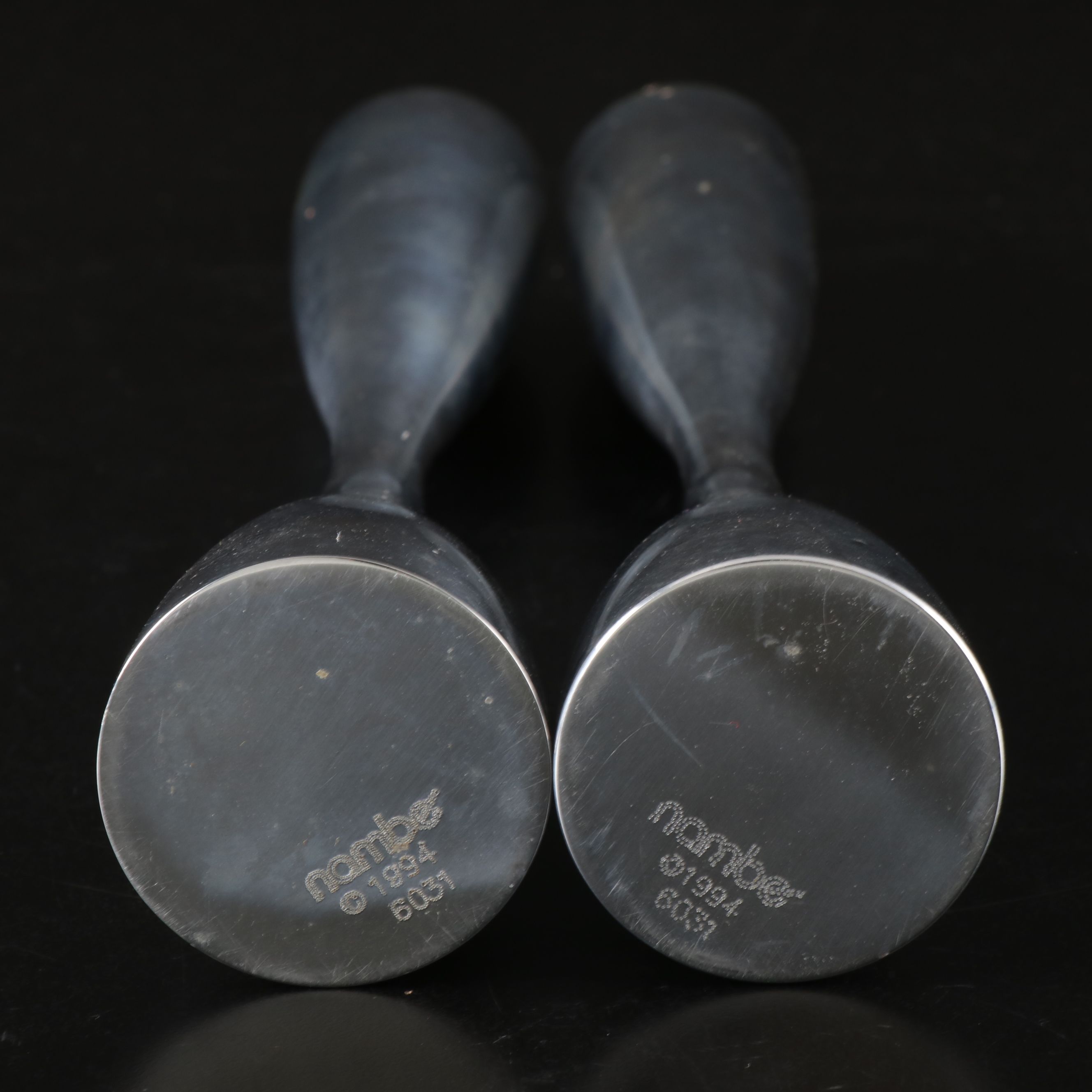 Nambé "Flare" Candlesticks and "Spiral" Wine Coaster, 1990s