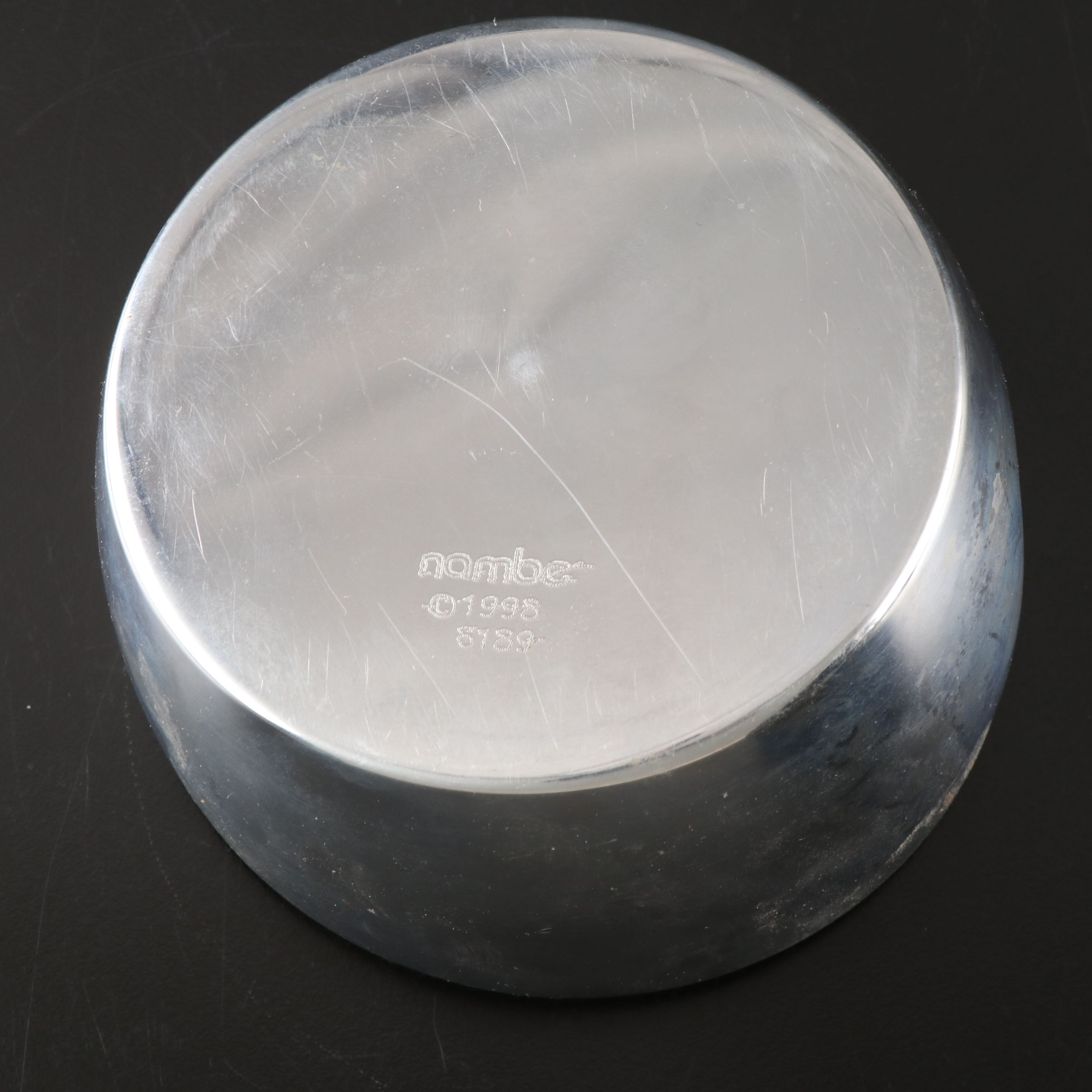 Nambé "Flare" Candlesticks and "Spiral" Wine Coaster, 1990s