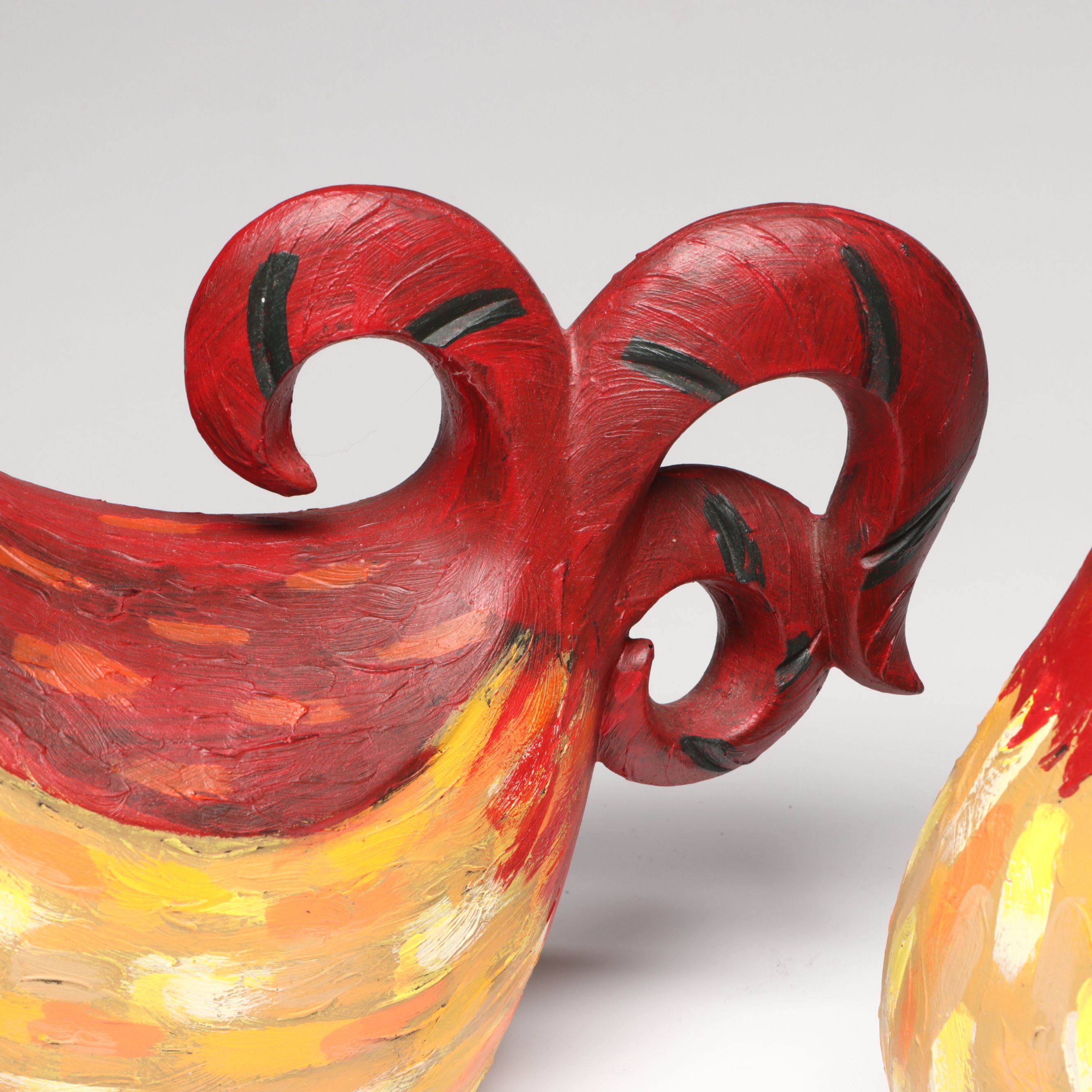 Whimsical Textured Resin Roosters with Hen