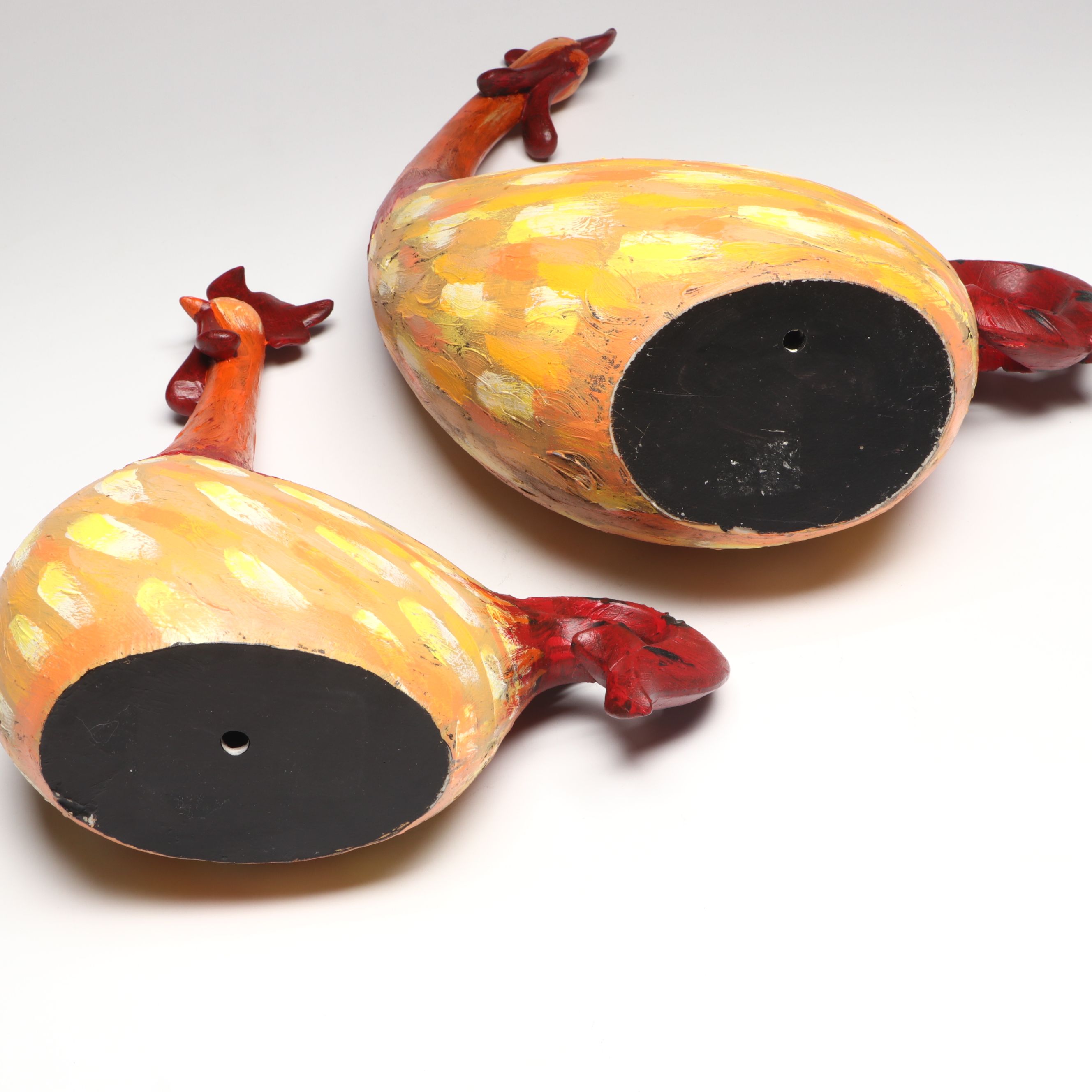 Whimsical Textured Resin Roosters with Hen