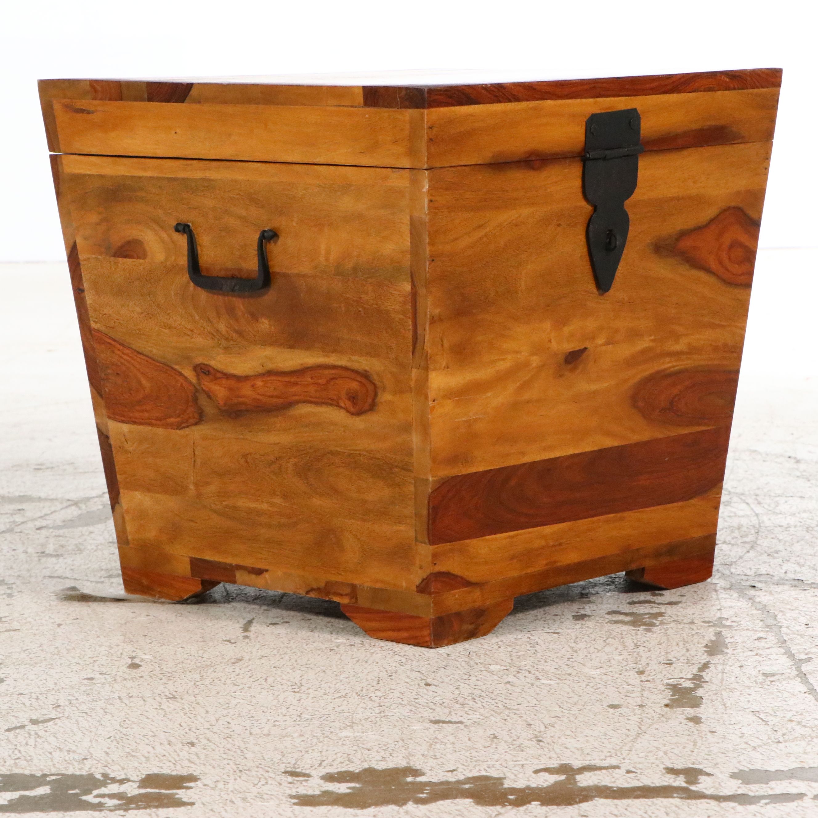 Southeast Asian Style Acacia Wood Storage Chest with Iron Latch and Handles