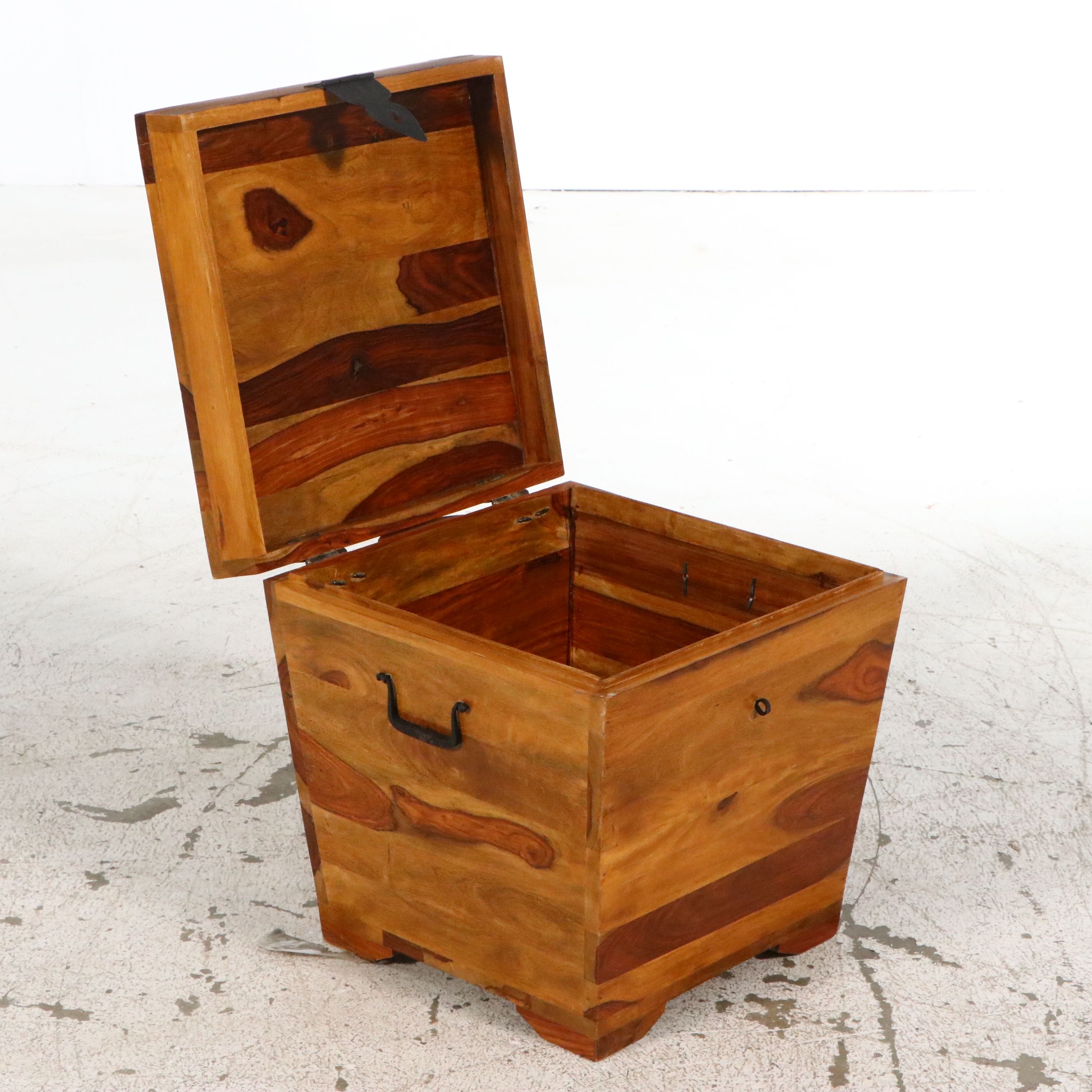 Southeast Asian Style Acacia Wood Storage Chest with Iron Latch and Handles