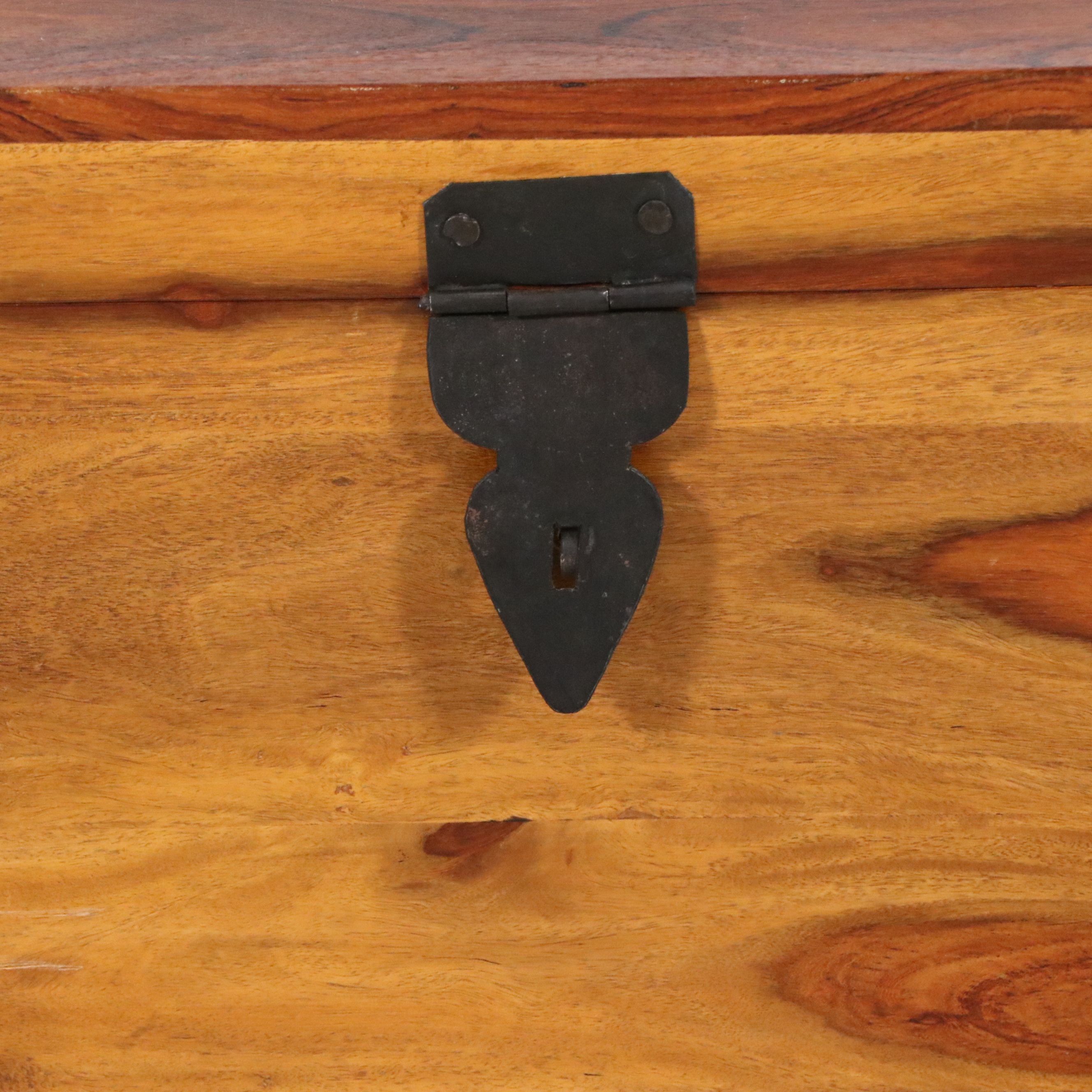 Southeast Asian Style Acacia Wood Storage Chest with Iron Latch and Handles