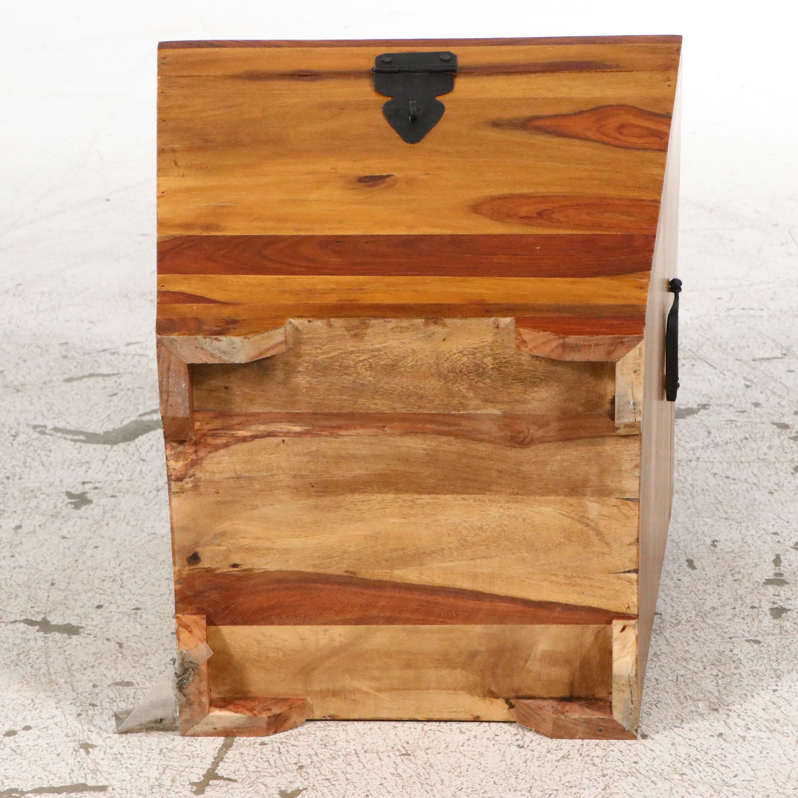 Southeast Asian Style Acacia Wood Storage Chest with Iron Latch and Handles