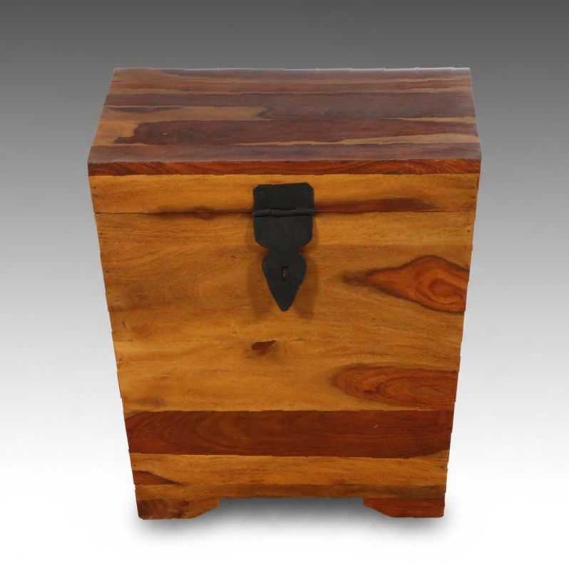 Southeast Asian Style Acacia Wood Storage Chest with Iron Latch and Handles