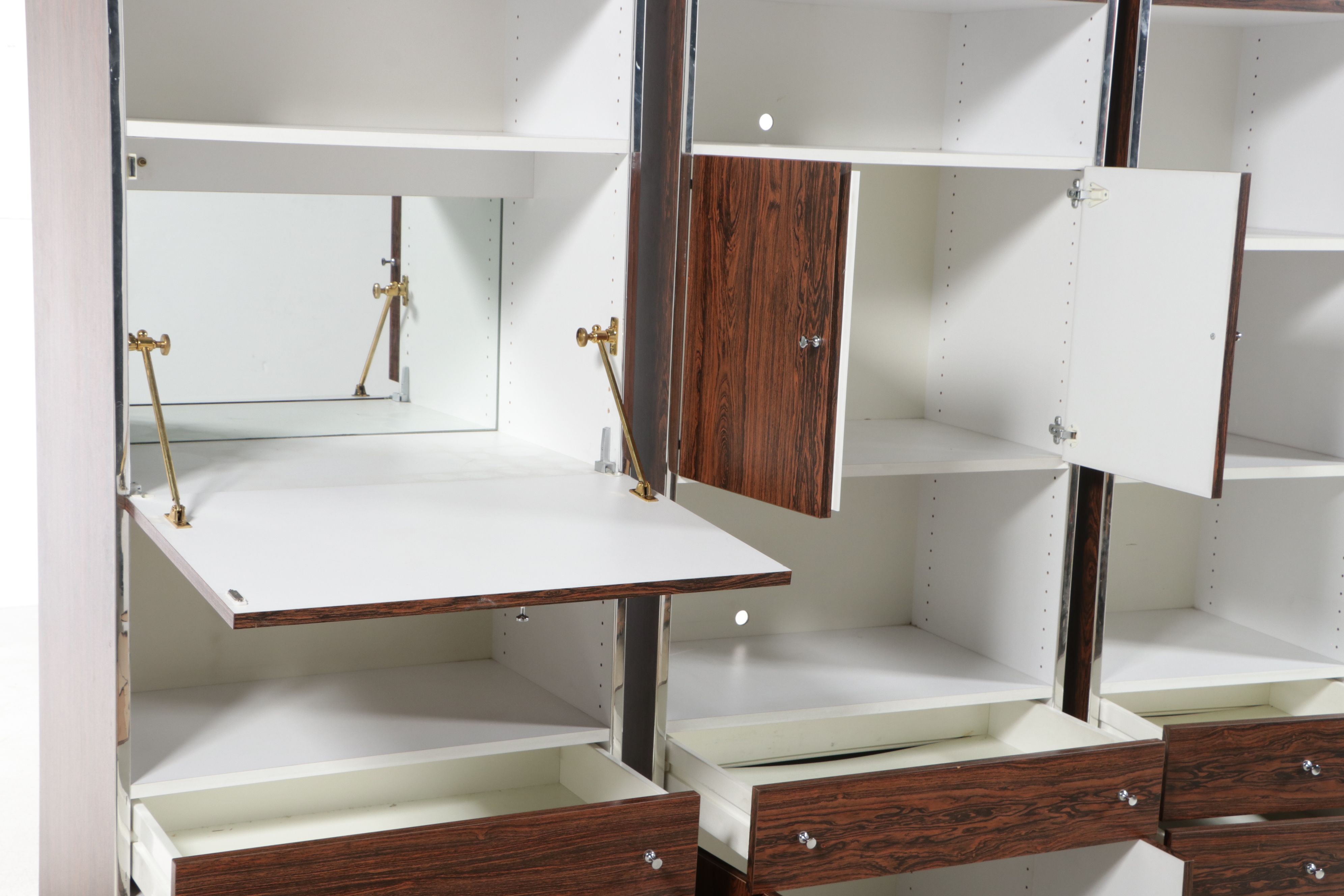 Hal Lipstein's Design Forum Three-Piece Rosewood Laminate and Chrome Wall Unit