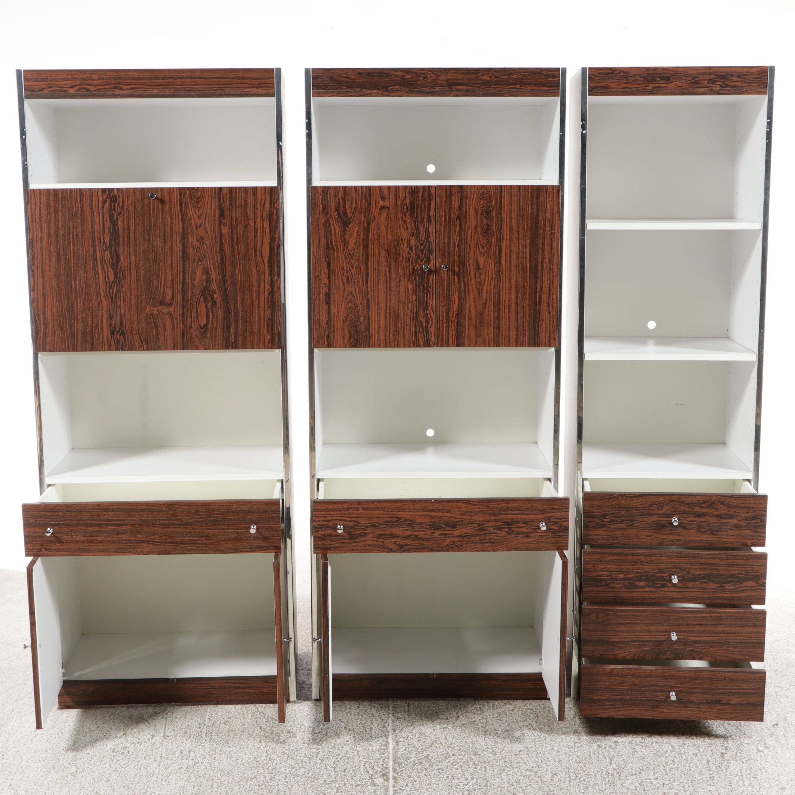 Hal Lipstein's Design Forum Three-Piece Rosewood Laminate and Chrome Wall Unit