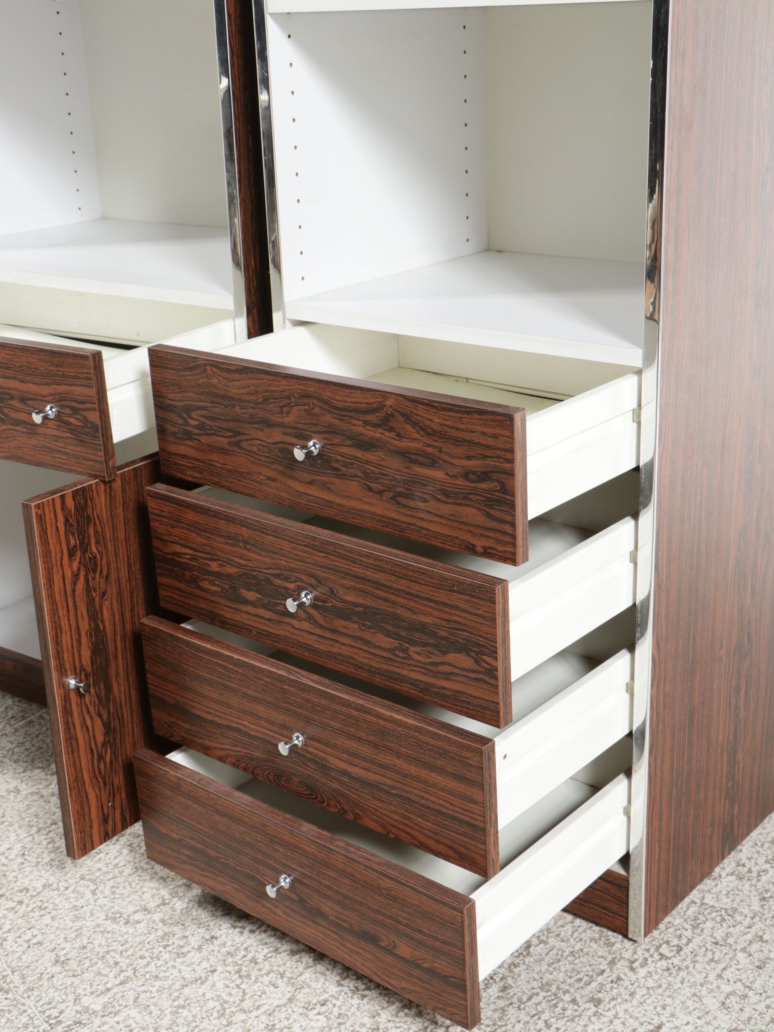 Hal Lipstein's Design Forum Three-Piece Rosewood Laminate and Chrome Wall Unit