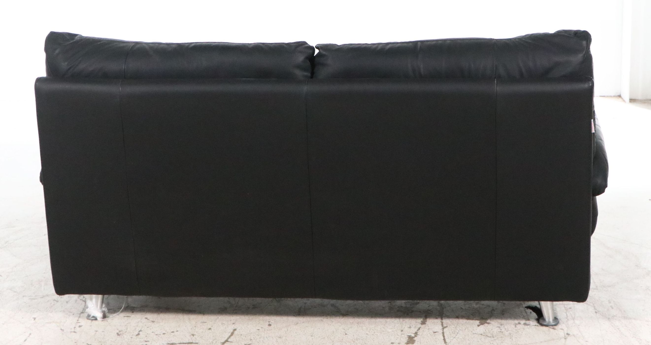 Nicoletti Italian Modern Black Leather Loveseat on Sculptural Metal Base